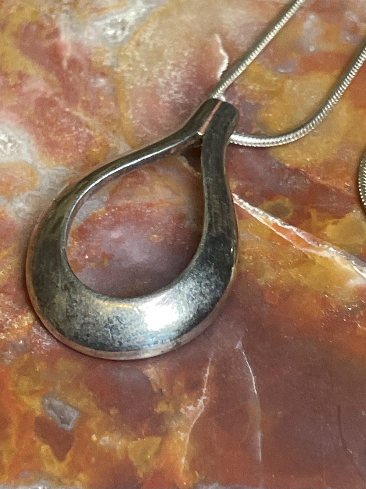 Vintage Sterling Silver Modernist Pendant Necklace 20”