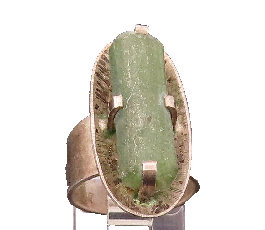EUROPE 925 Silver Vintage Green Tourmaline Disk Clamped Ring Sz 5.5 RG26589