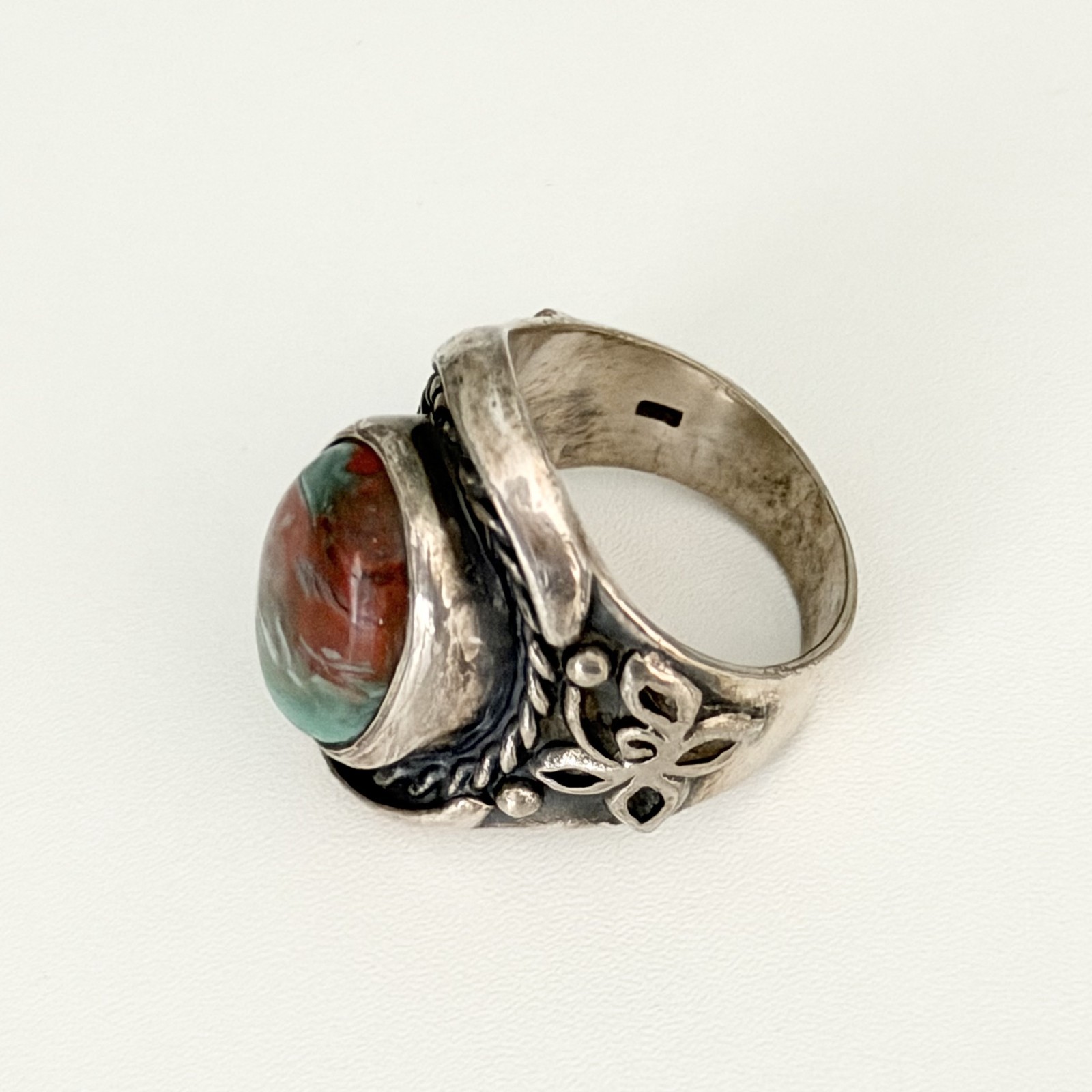 Vintage 925 Sterling Silver Big Bloodstone Southwest Chunky Heavy Ring Sz 10.25