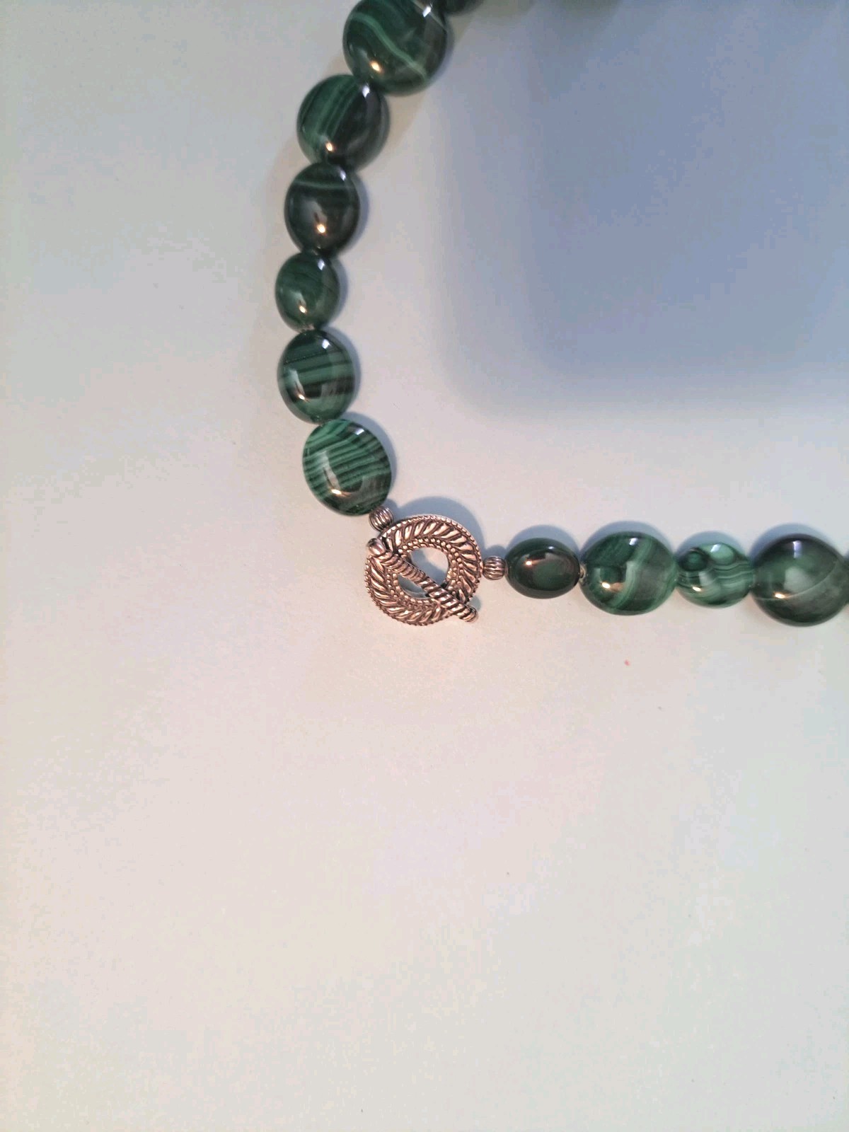 Vtg Carolyn Pollack 925 Sterling Silver Green Malachite Beaded Enhancer Necklace