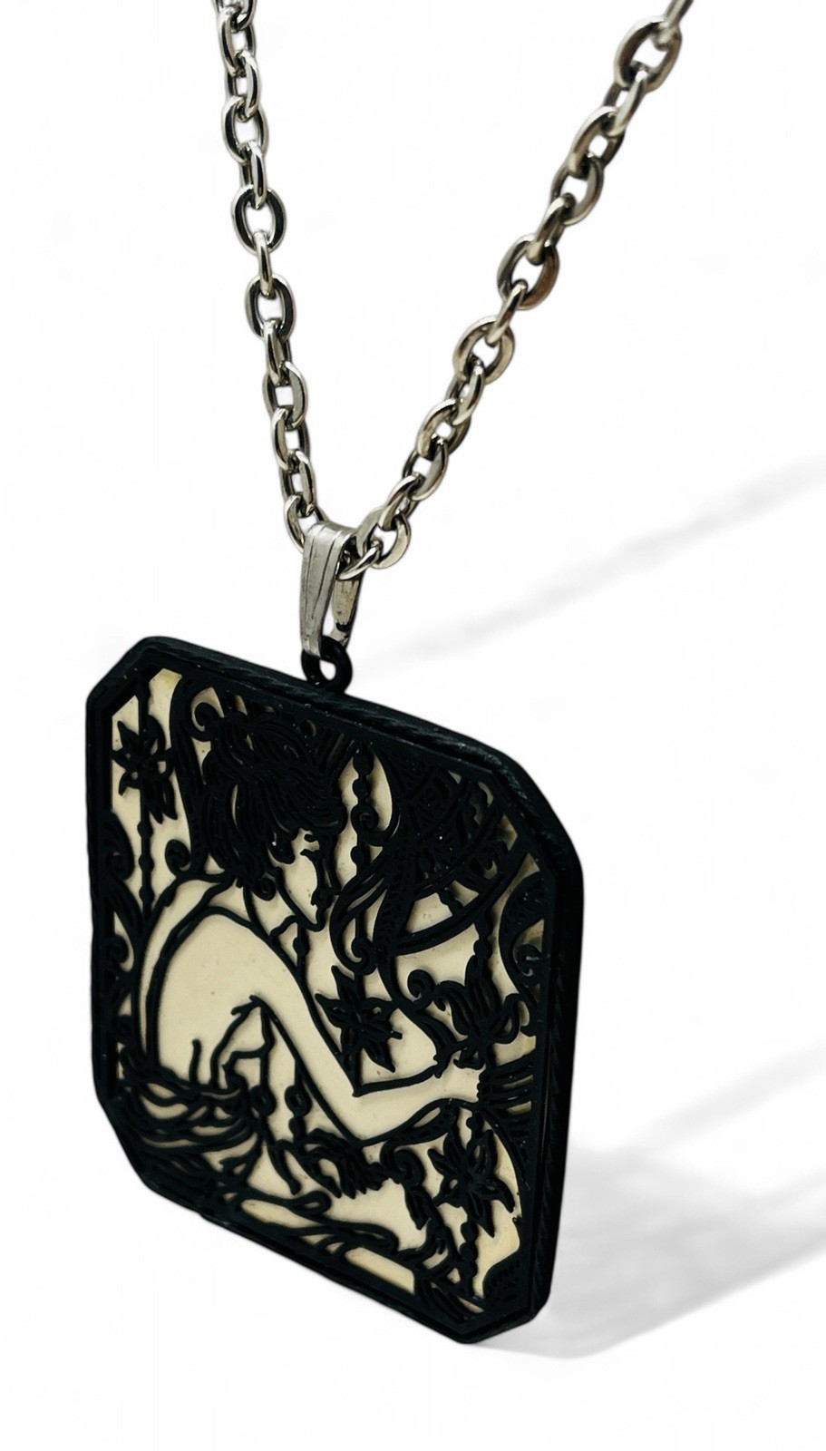 Vintage Signed 1971 Jan Max Art Nouveau Revival Nude Silhouette Pendant Necklace