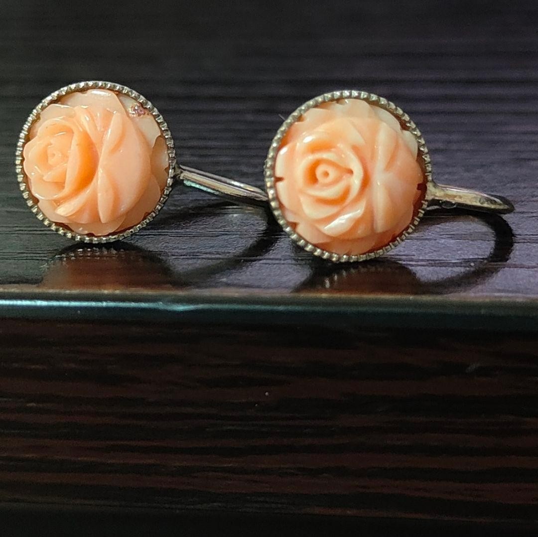 Vintage Coral Rose Vintage-Style Rose Cameo Earrings