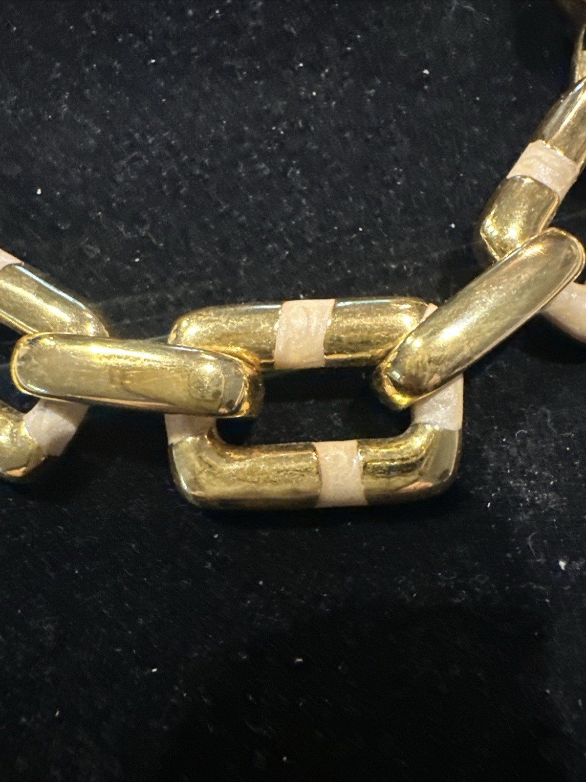 Vintage St John Necklace Chunky Gold Tone Chain Reversible White & Brown Enamel