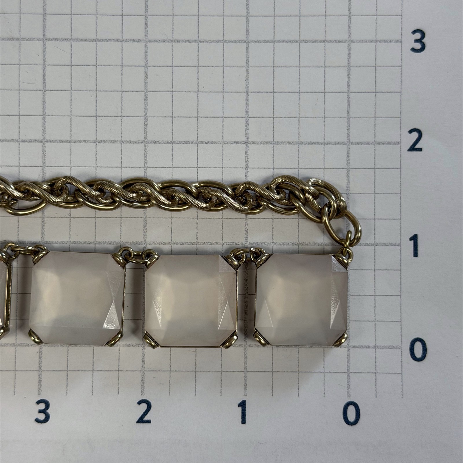 Loft White Acrylic Statement Necklace Faceted Square Bezel-Set Gems VTG 2000s