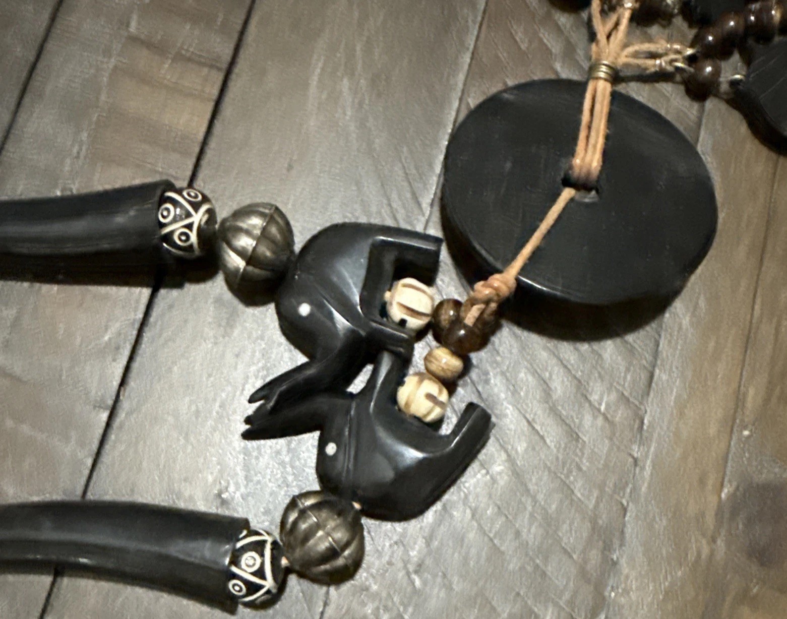 Vintage African Safari Animal Statement Necklace Boho Tribal Wood Jewelry India