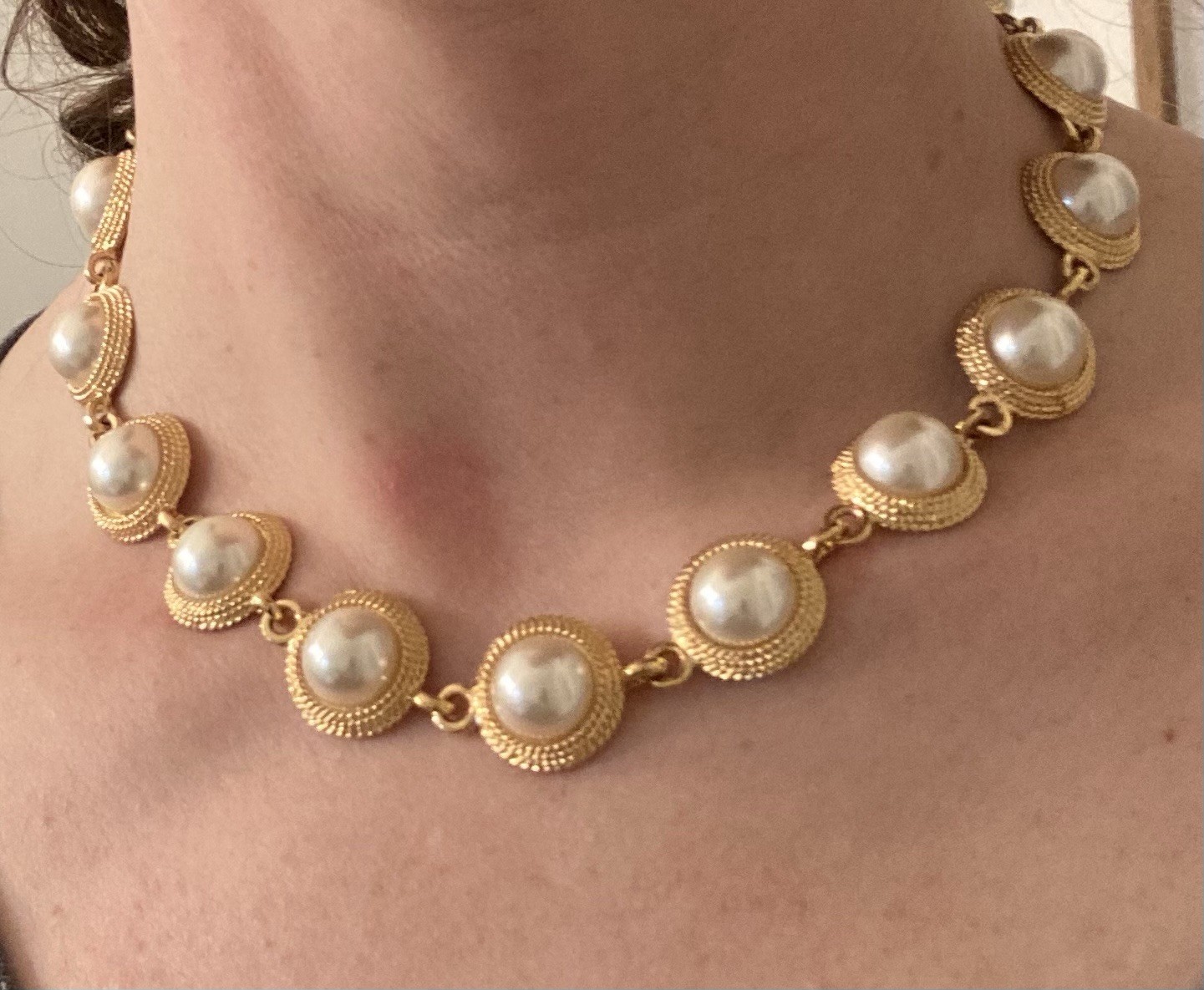 Napier Faux Pearl Goldtone Choker 16.5 In Necklace 80s 90s Chunky Unique Vintage