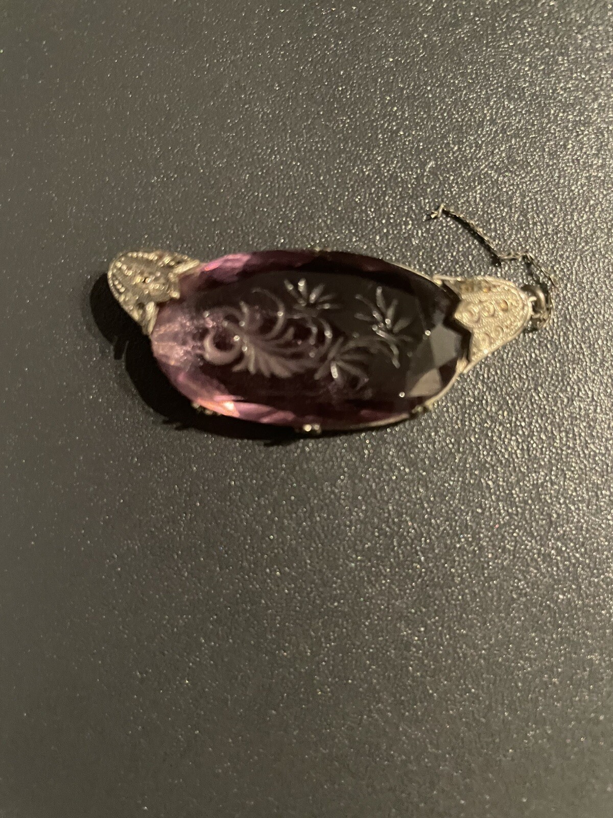Vintage Czech Art Deco Antique Amethyst Glass Pendant only Flower design