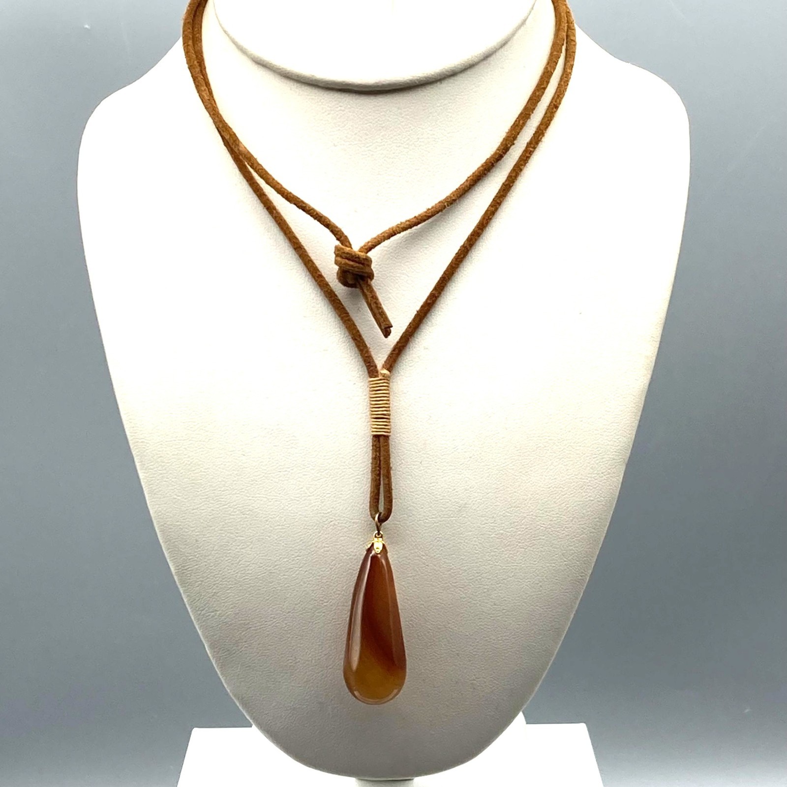 Vintage Carnelian Faceted Teardrop Pendant Necklace, Natural Polished Gemstone