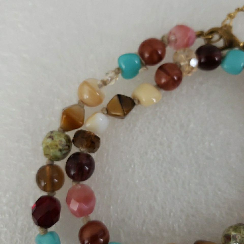 VTG Multi Polished Gemstone Necklace 16.5″ Knotted Faceted Glass Agate