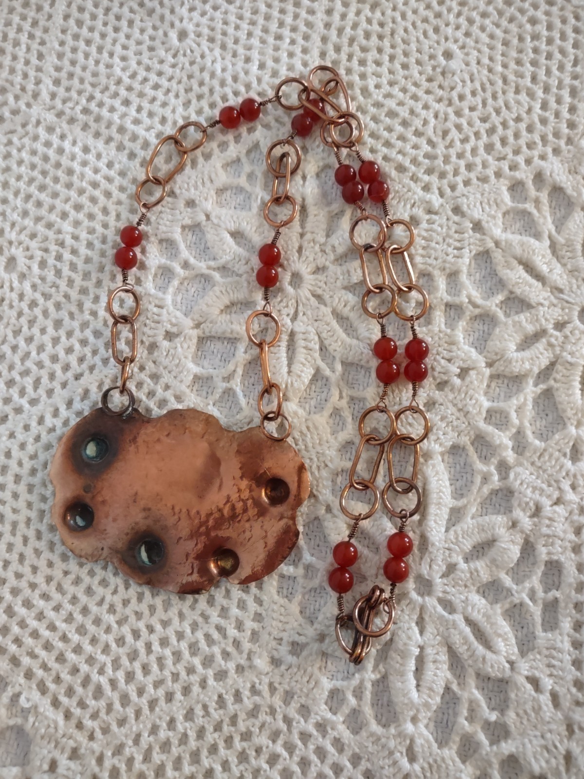Vintage Copper & Carnelian Bead/Stone Necklace