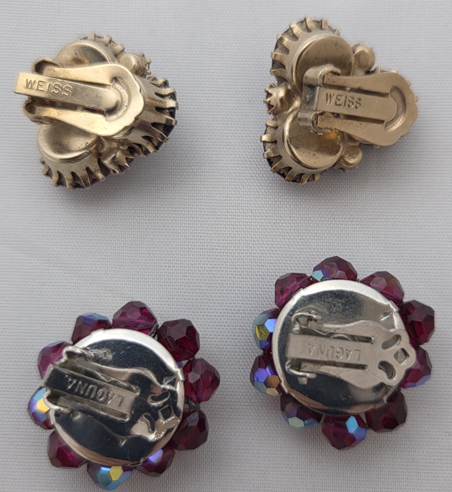 Vintage Rhinestone Clip-On Earrings, Stylish, Lot of 4 In Miriam Haskell Style