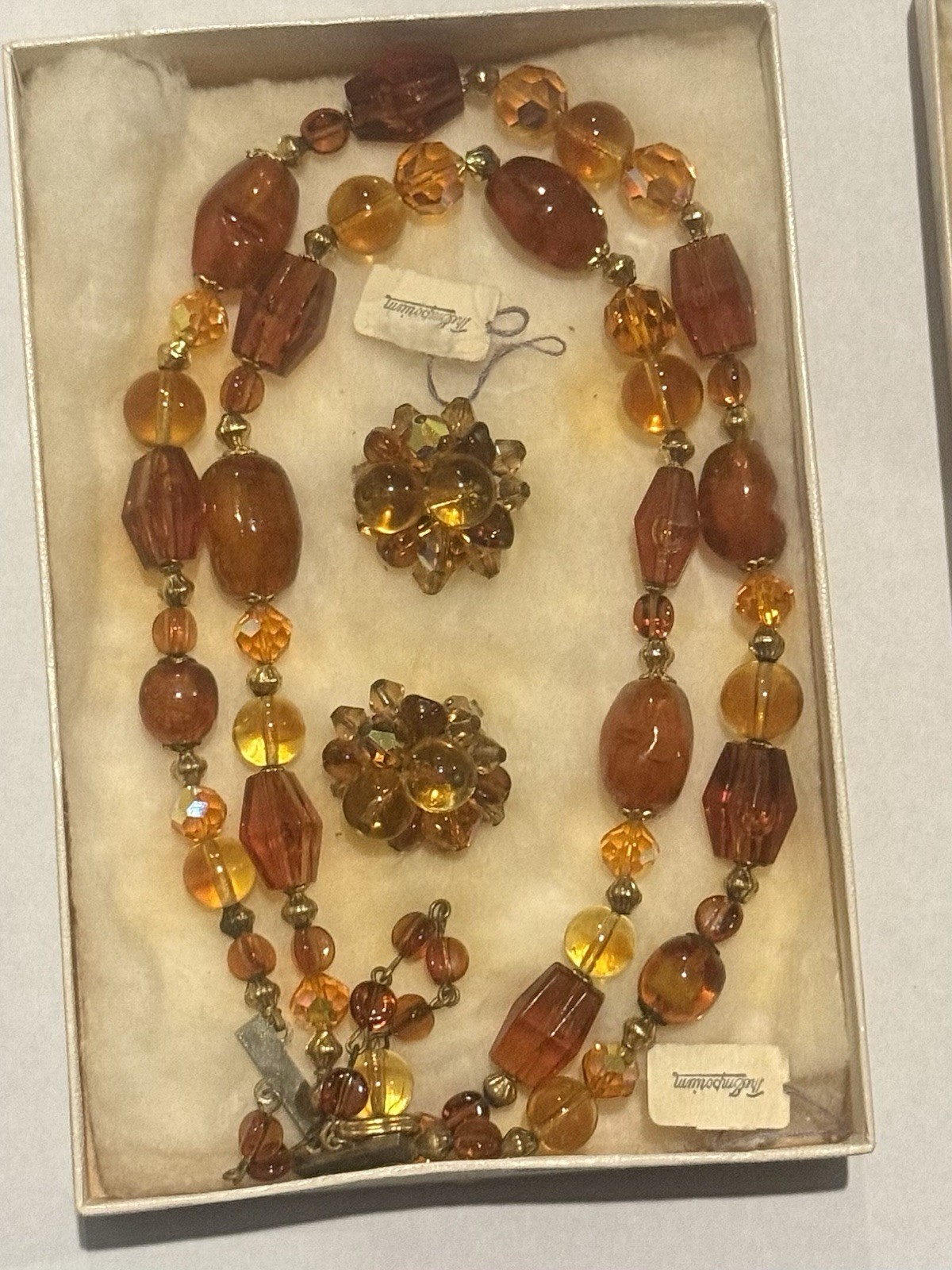 Stunning 1960s The Emporium Multi-Strand Amber Bead Statement Necklace & Earring