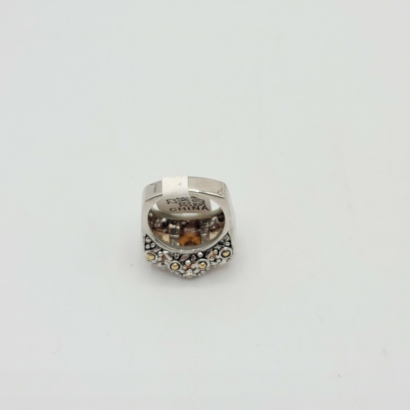 Vtg Ring Sz 8 Lg Big Topaz Citrine Cubic Zirconia Medieval Theme Fashion Jewelry