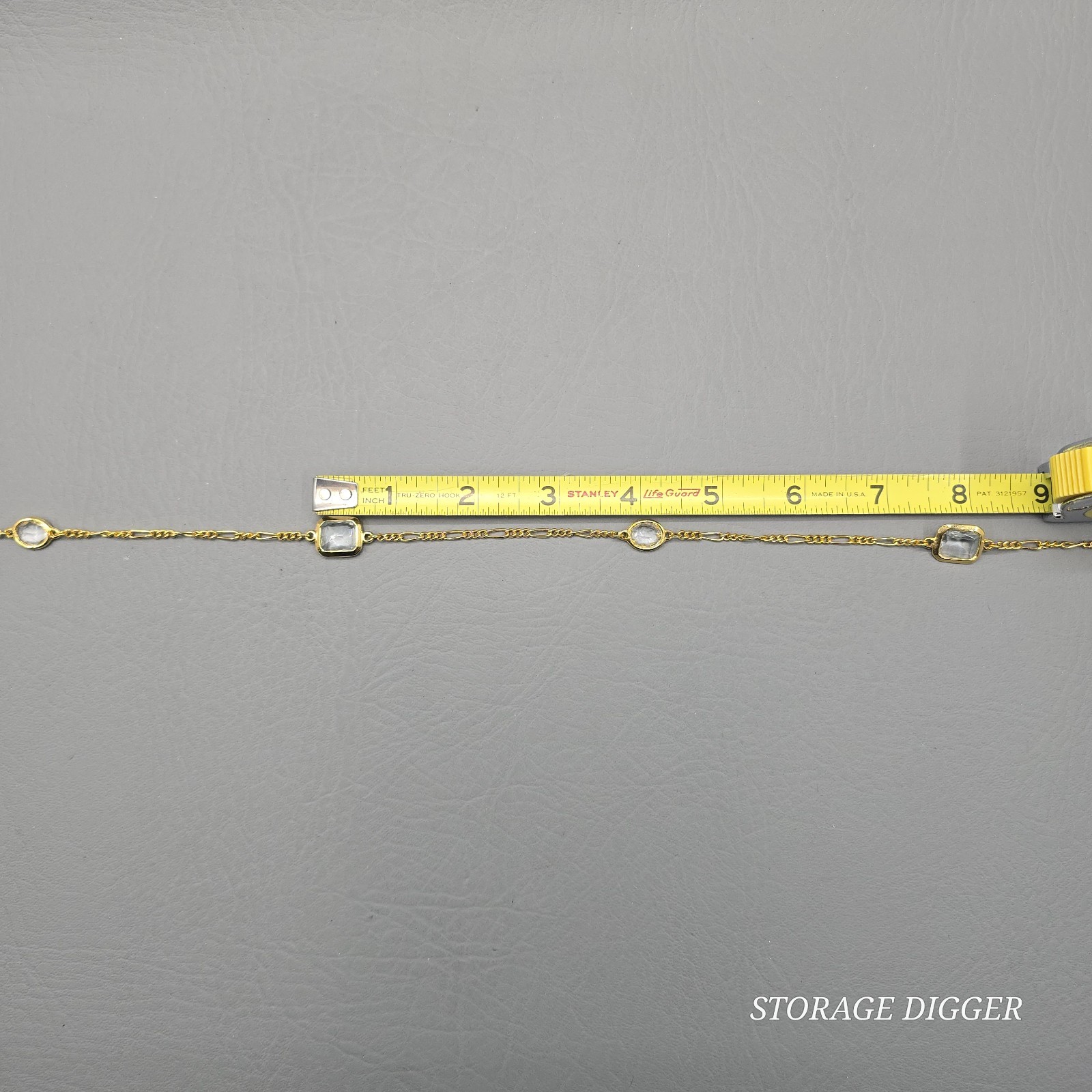 VTG Clear Crystal Bezel Gold Tone Metal Bar Link Chain Station Necklace 35″ Long