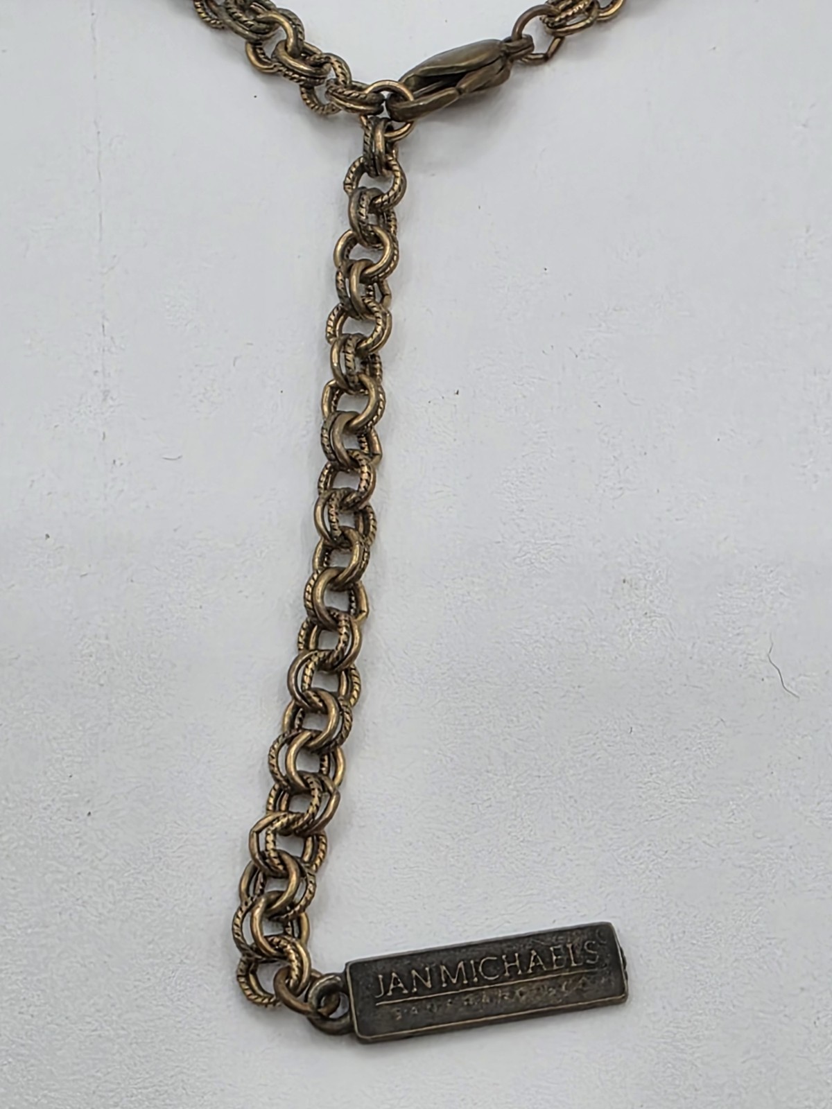 Vintage Jan Michaels Antiqued Brass Double Rolo Link Ring Necklace