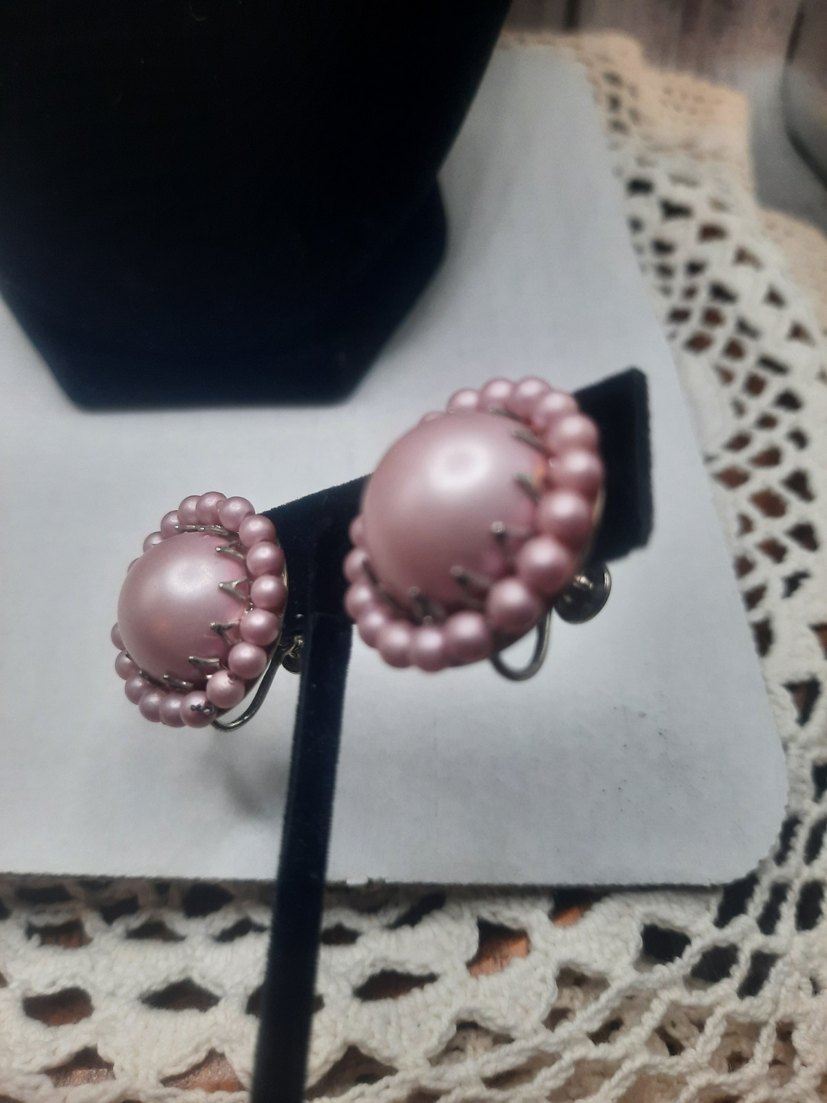 Vintage 3 Strand Adjustable Collar Necklace Clip On Earrings faux pearls beads