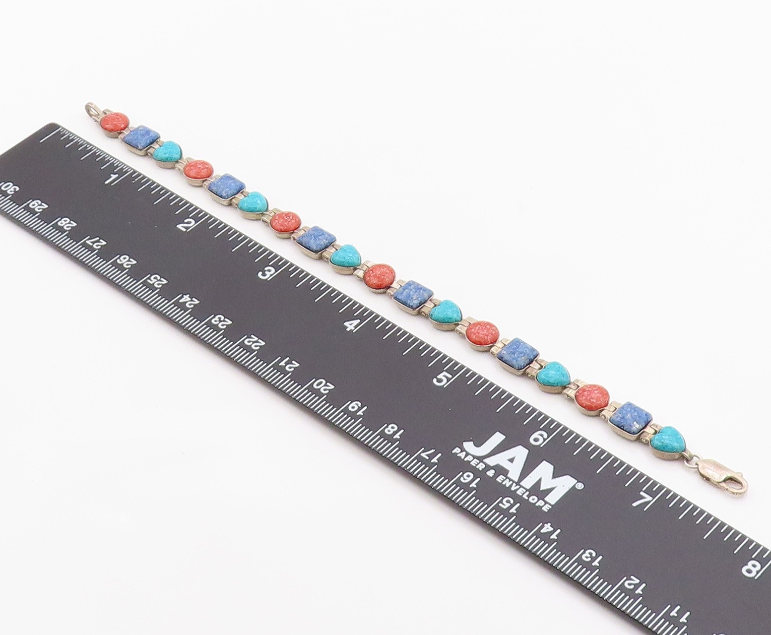 925 Sterling Silver Vintage Bracelet CAROLYN POLLACK Multi Gemstone Link BT12119