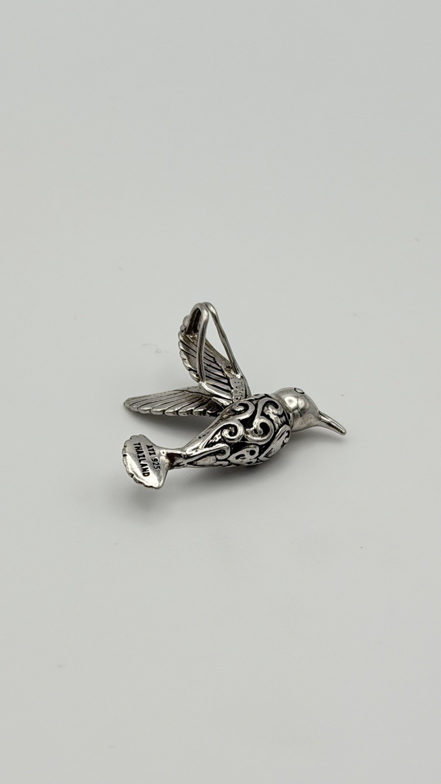 ATI 925 Sterling Silver 7g Vintage Hummingbird Charm 3D Pendant