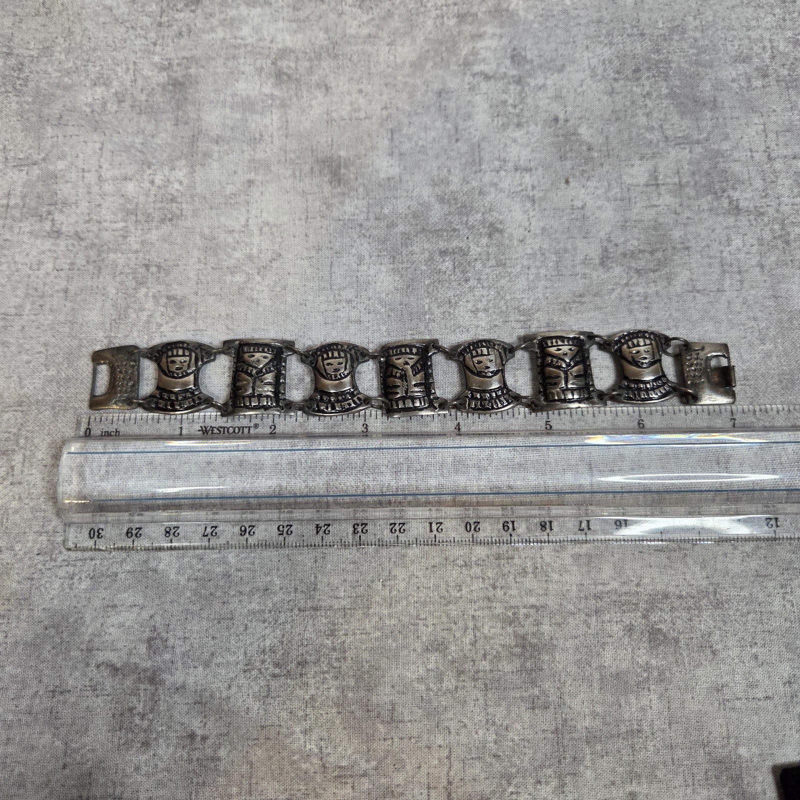Vtg Mid Century C GENA Colombia 900 Silver Coin Panel Storyteller Bracelet 44g