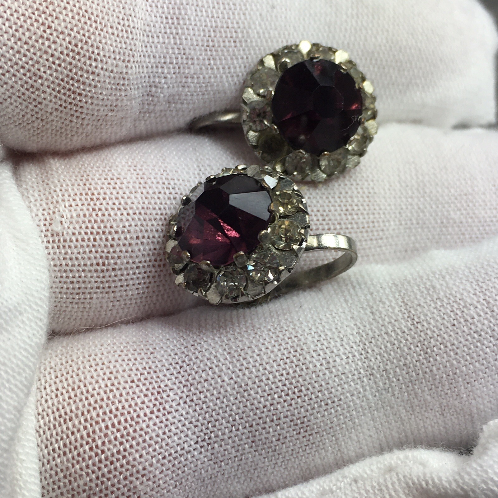 Vintage Purple & Clear Glass Rhinestone Screw Back Earrings