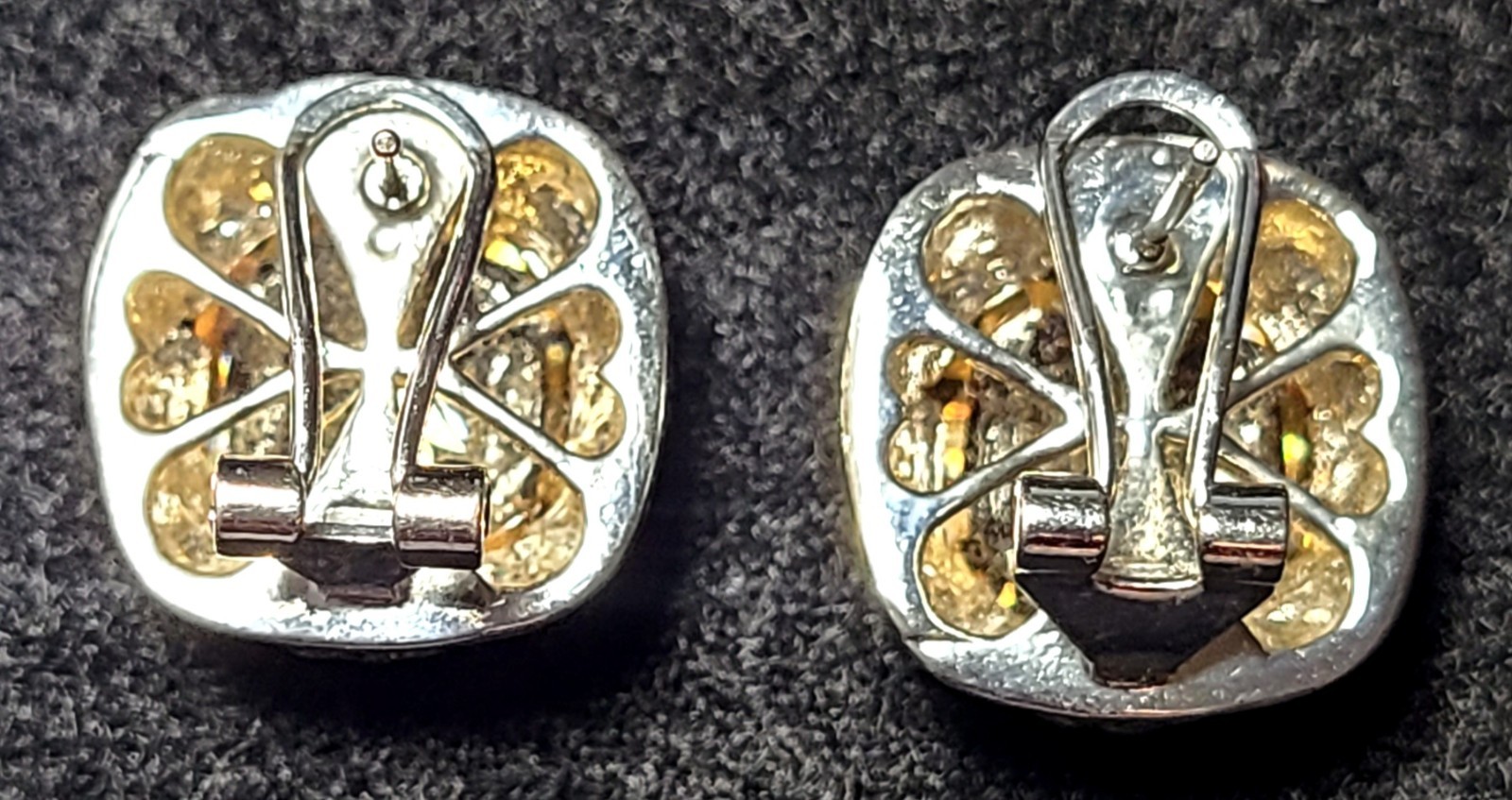 VINTAGE STUNNING SILVER TONE YELLOW CITRINE CUBIC ZIRCONIA PIERCED EARRINGS