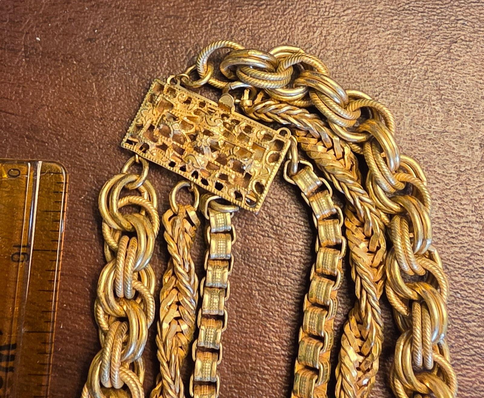 MIRIAM HASKELL MULTI GOLD ROPE CHAIN NECKLACE VINTAGE SIGNED WITH BOX