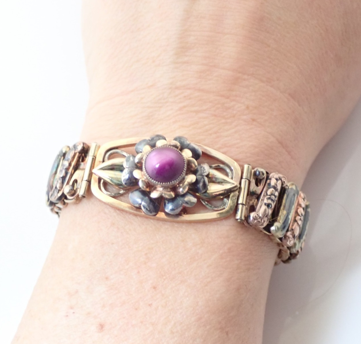 Antique Lustern Gold Filled Sterling Expansion Stretch Bracelet Pendant Necklace