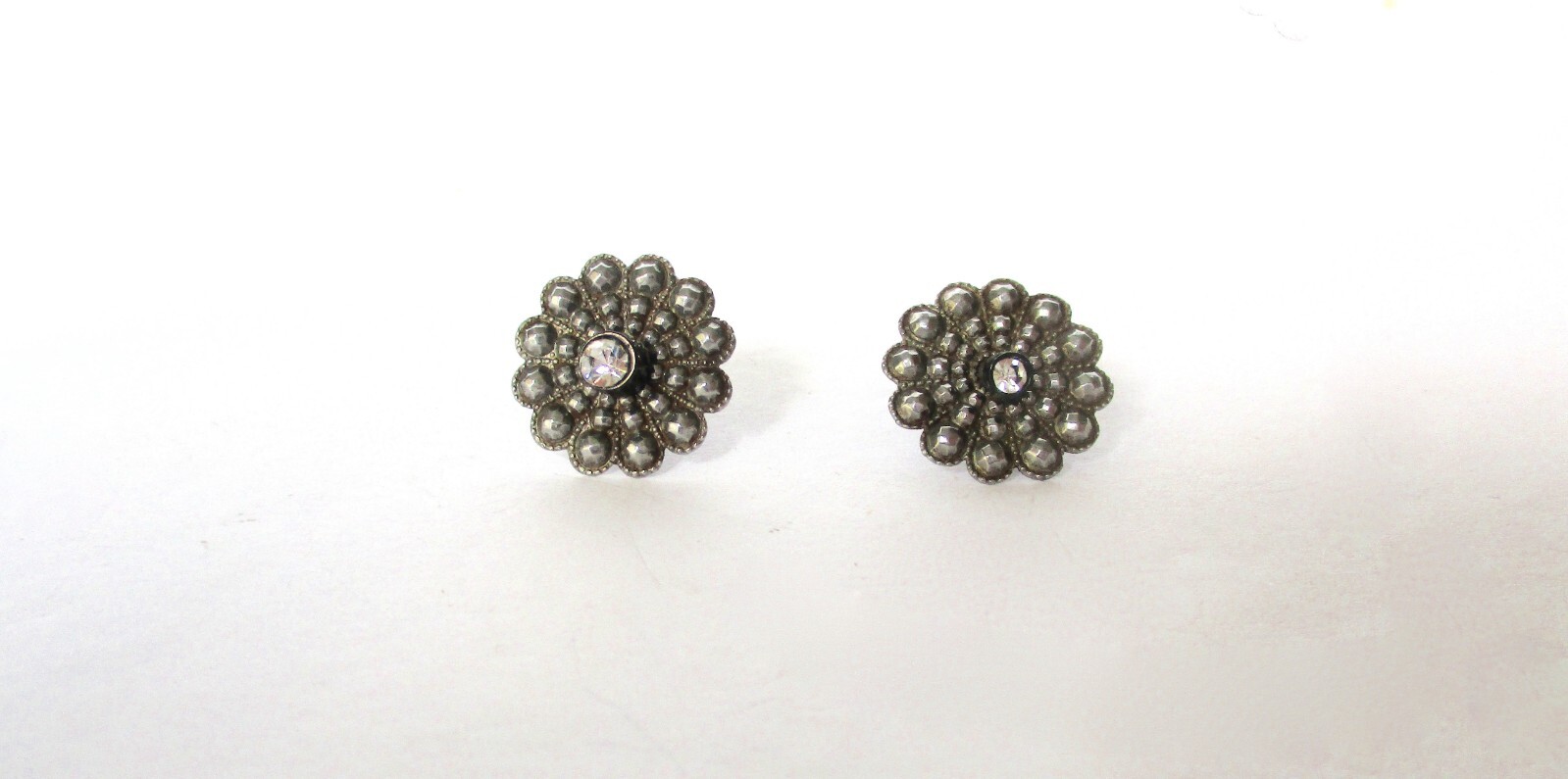 Pair of Antique 1/2-Inch In Diameter Cut Steel Stud Earring Jackets