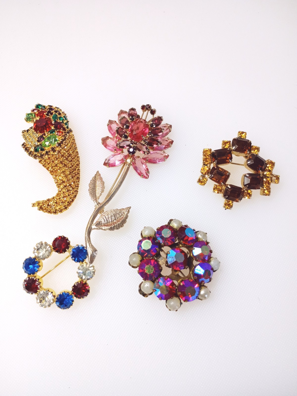 Rhinestone Brooch Vintage Jewelry Lot of 5 Brooches