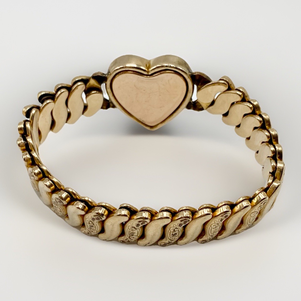 WWII Sweetheart Heart Expansion Bracelet Jewel Guild Gold Filled Rhinestone