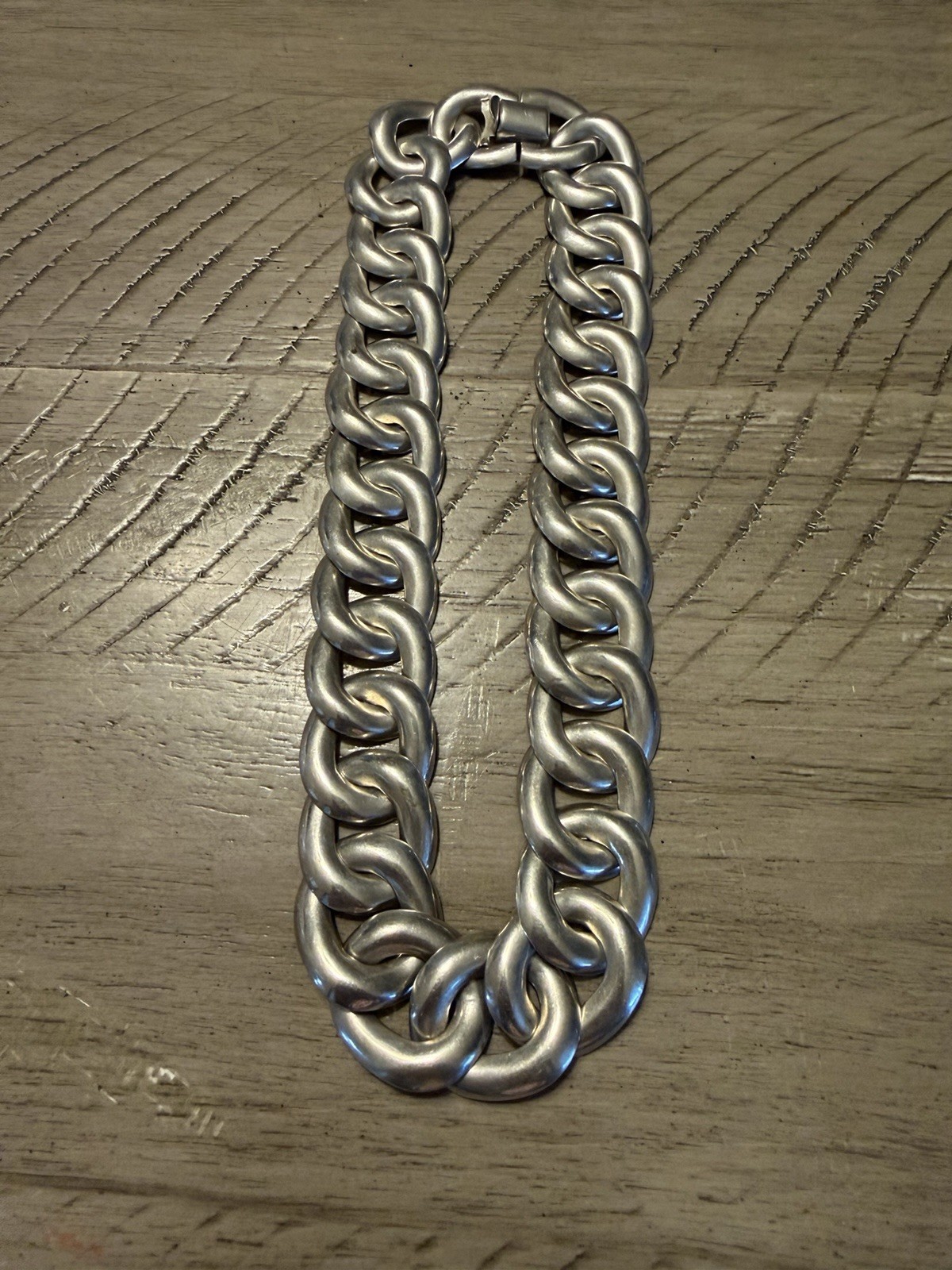Large Vintage 925 Mexican Taxco Modernist Sterling Silver Curb Link Necklace