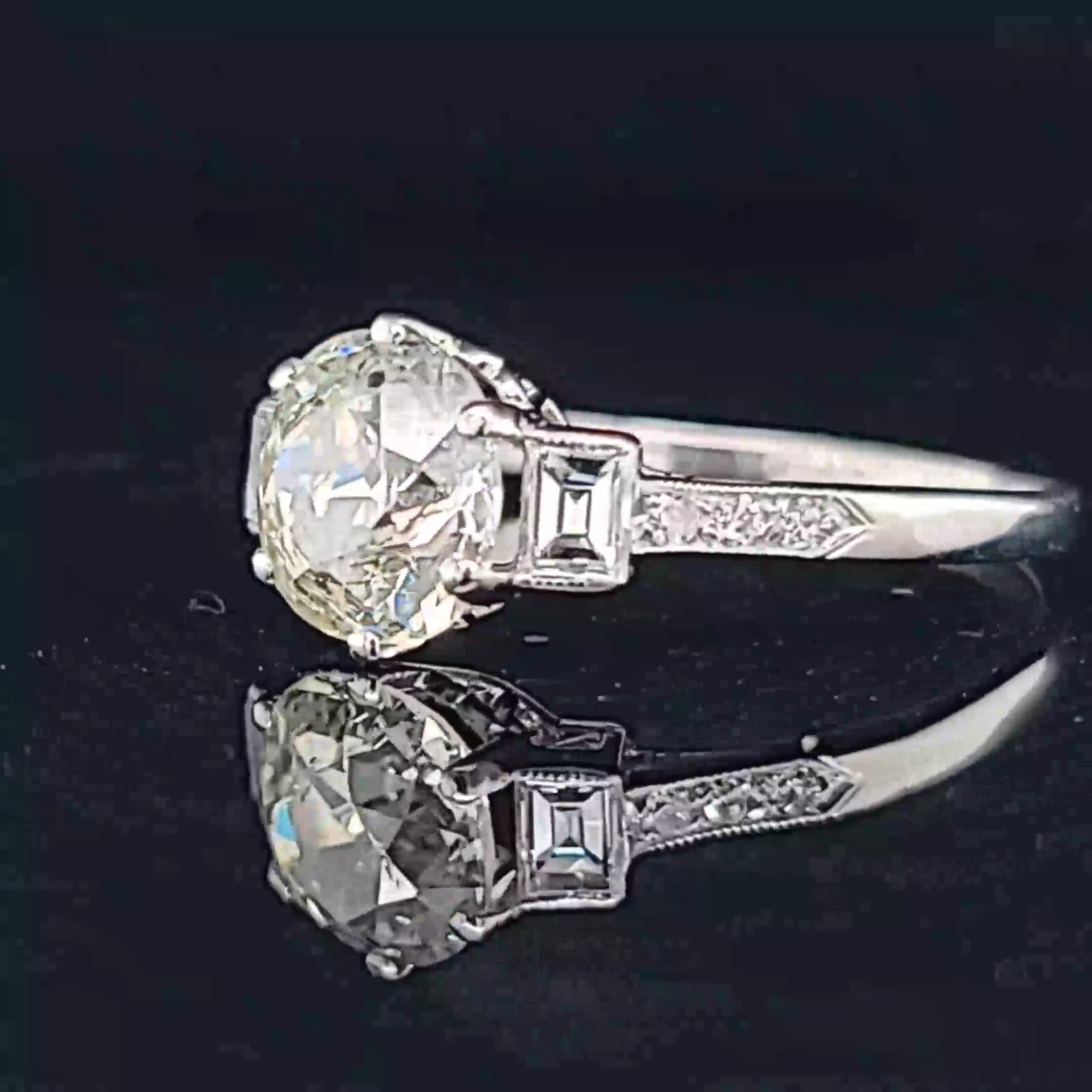 Platinum Vintage Engagement Ring 1.52ct. Natural Old Euro Cut Round Diamond