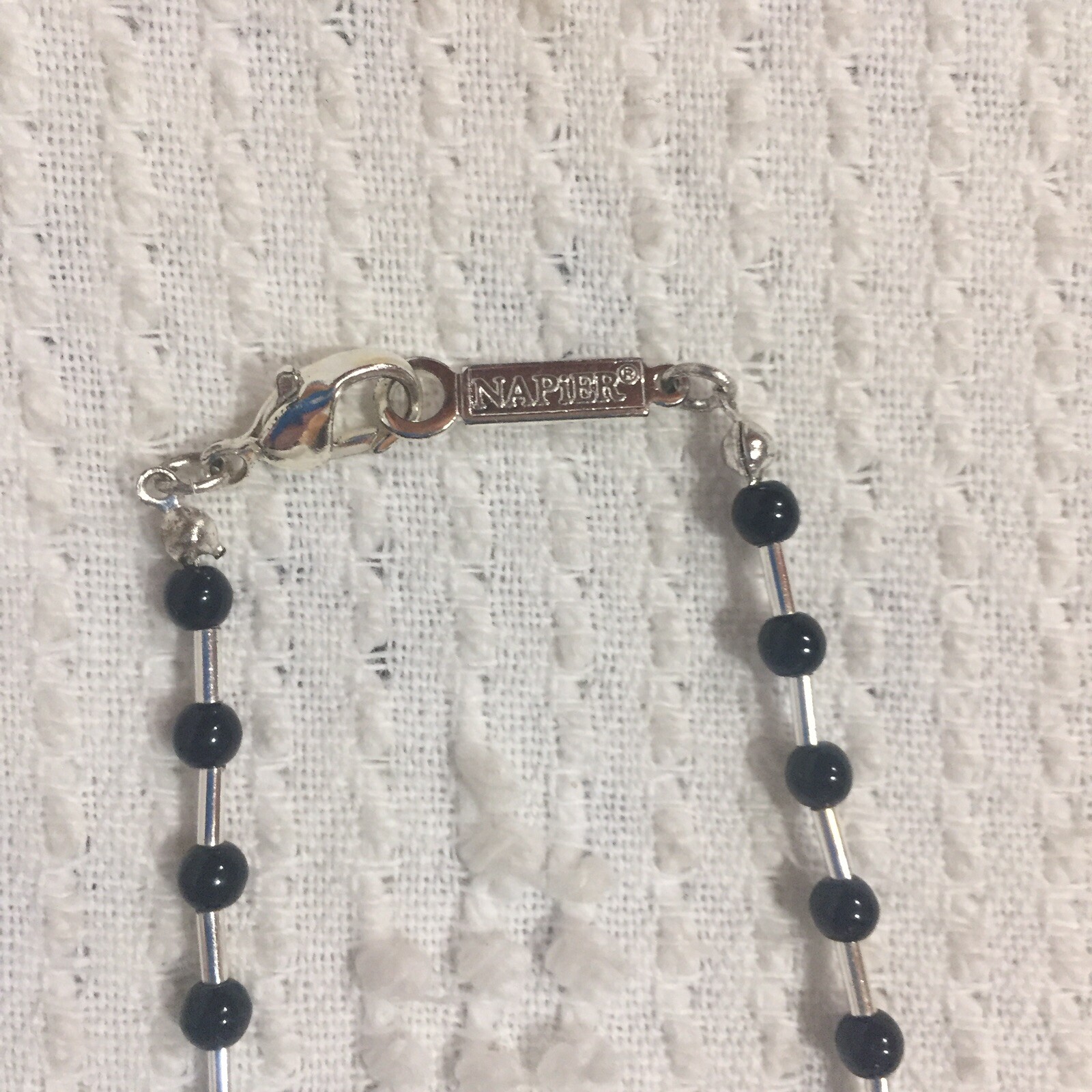 Napier Matinee Necklace Small Black Beads with Silver Tone 1990’s Vintage 23″