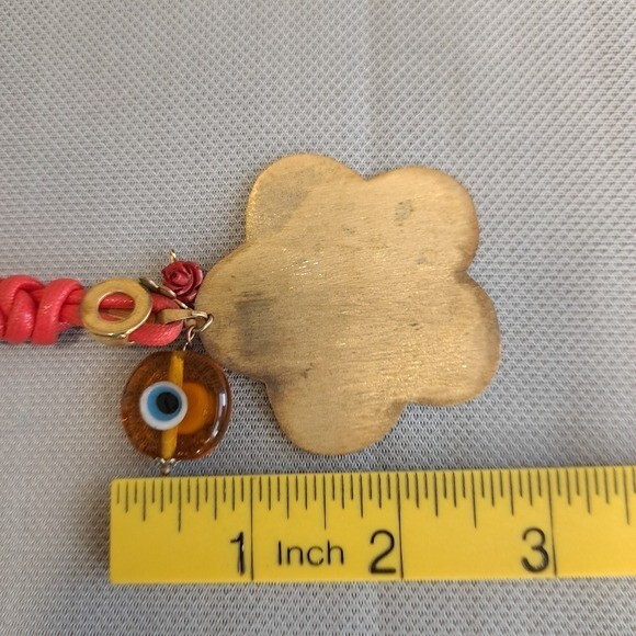 Women’ Handmade Flower Pendant Cord Necklace Red/Gold Boho,Brass 22.5 Inches
