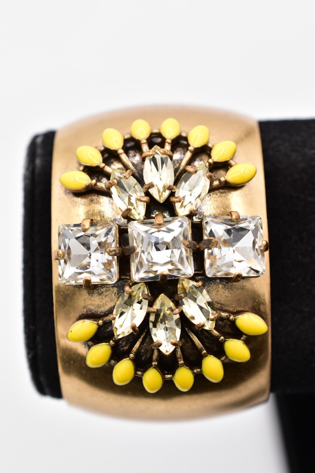 Stella & Dot Crystal Gold Cuff Bracelet Yellow Enamel Statement Wide Y2K BinBR