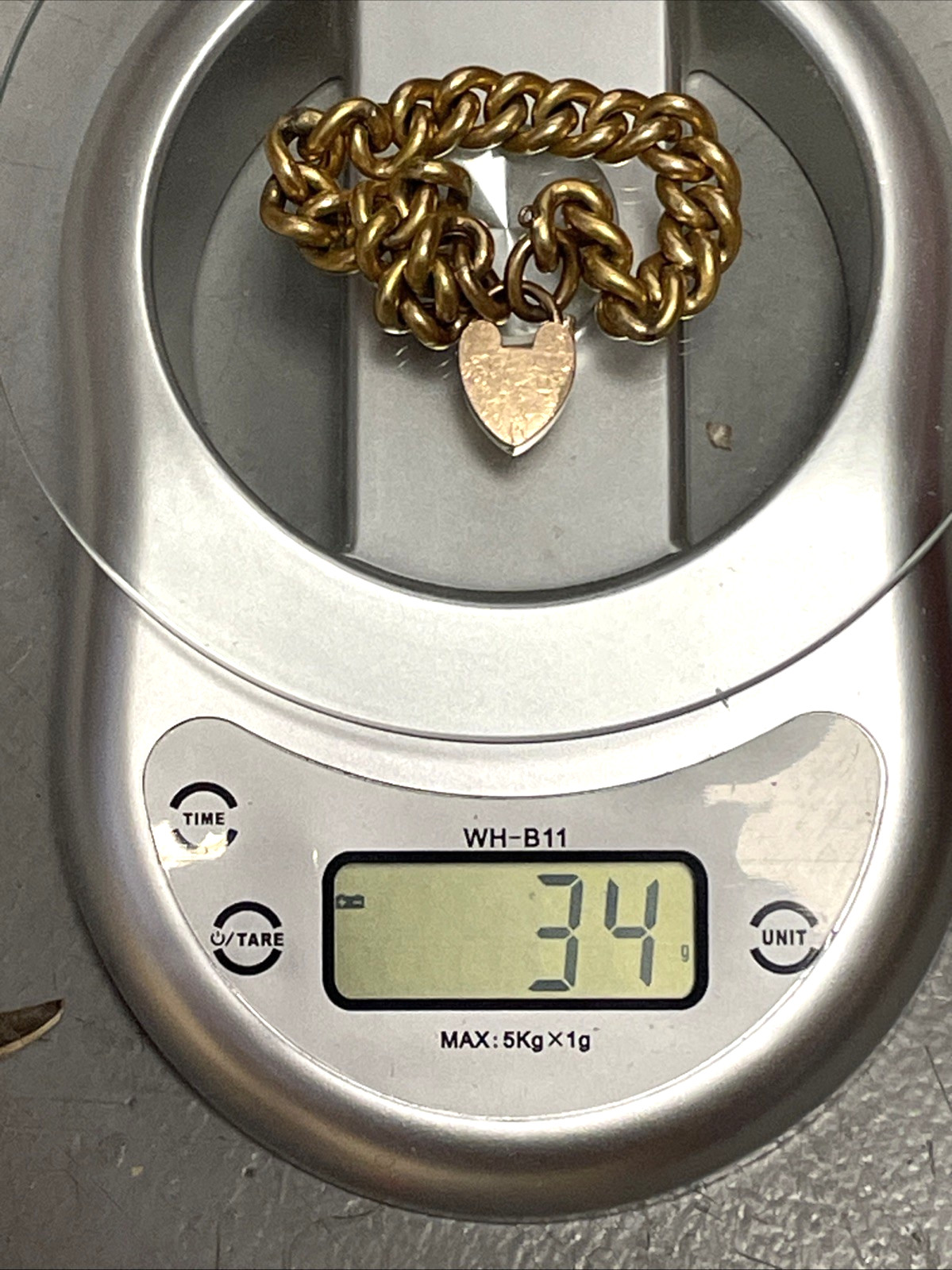 Heavy 34g Antique Victorian T*H Gold Filled Curb Link Bracelet Heart Padlock 7″