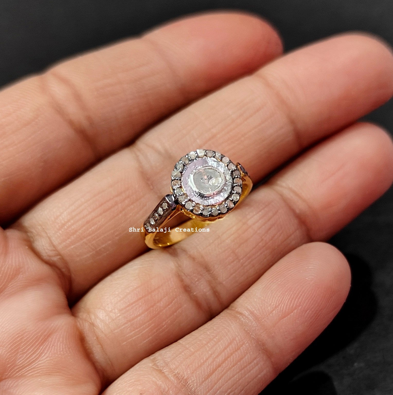 Natural Rosecut Diamond , Uncut Polki & 925 Sterling Silver Ring Jewelry