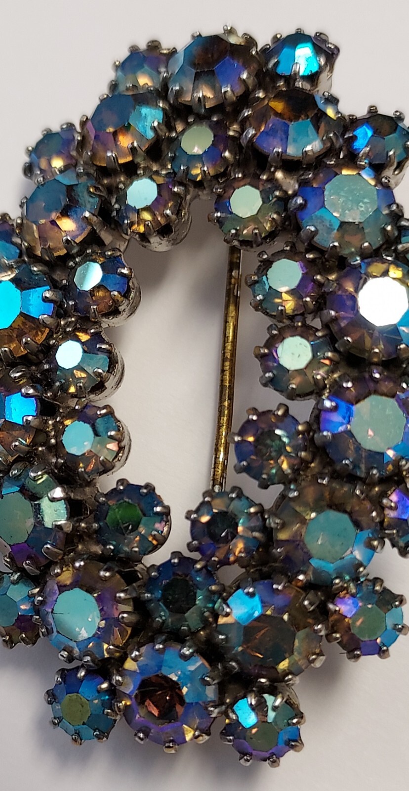 Vintage Aurora Borealis Rhinestone Brooch Pin AB Glass Cluster Prong Set