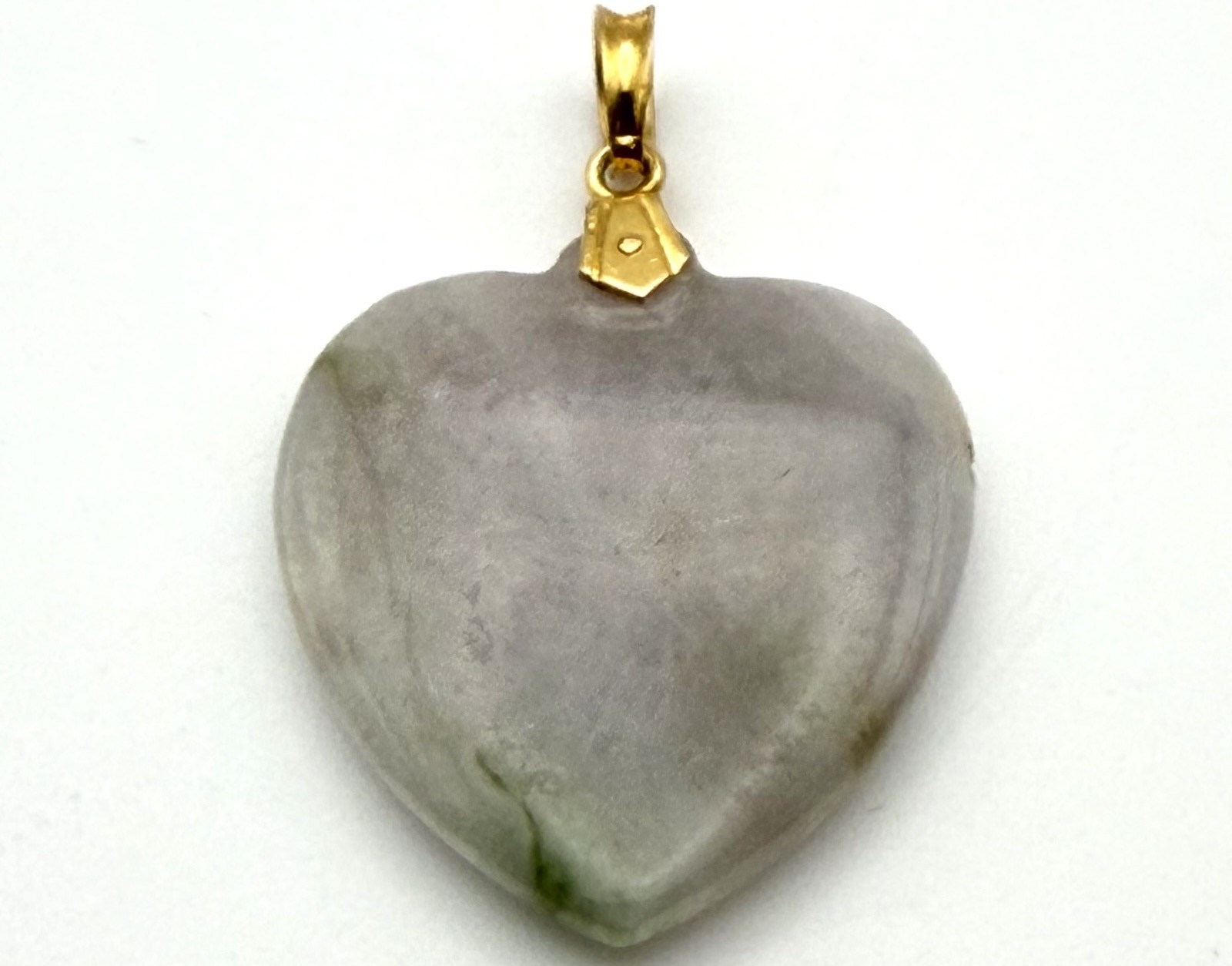 Vintage Jade Heart Pendant 14K Gold Bail Lavender Green Carved Jade Charm