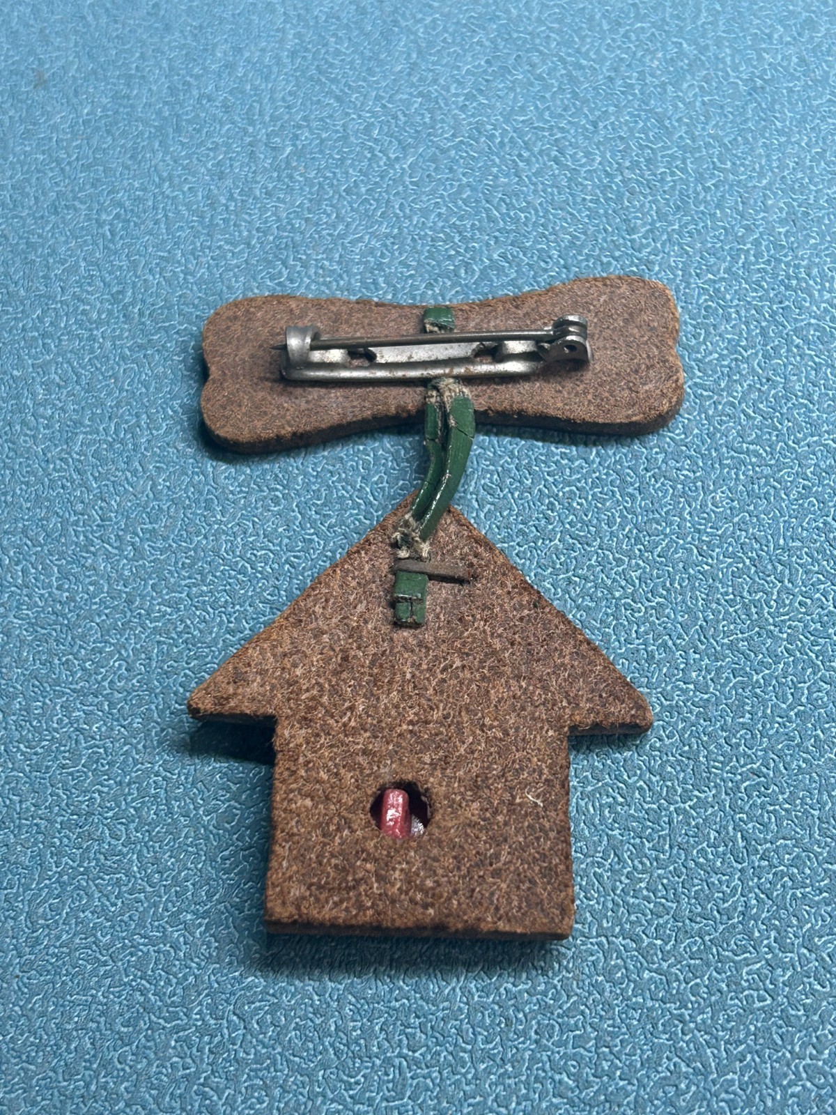 Vintage 1940s Wood “In The Doghouse” Brooch – Red Plastic Scottie Dog Pin
