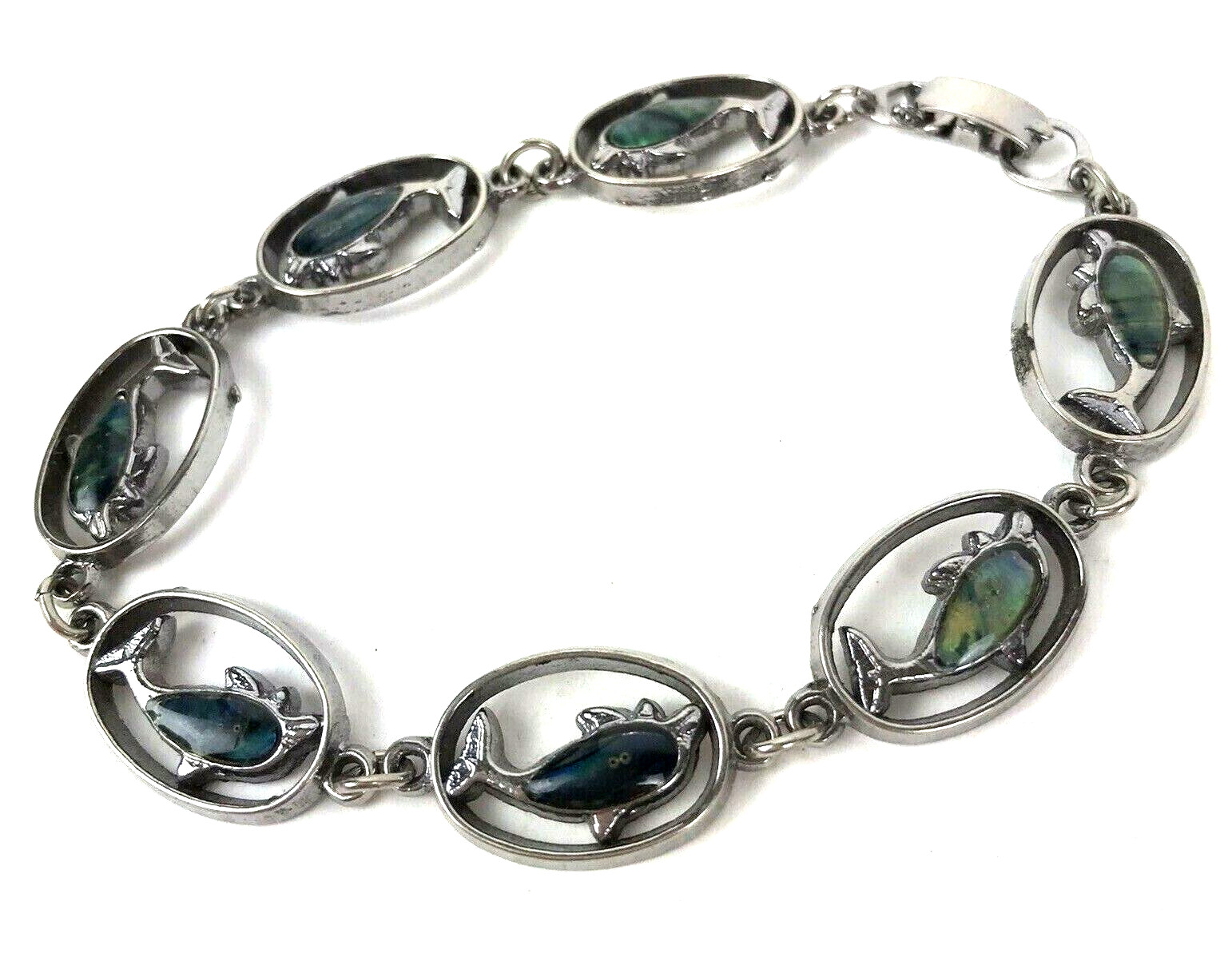 Vintage Dolphin link Bracelet Paua Shell Beach Boho mermaidcore