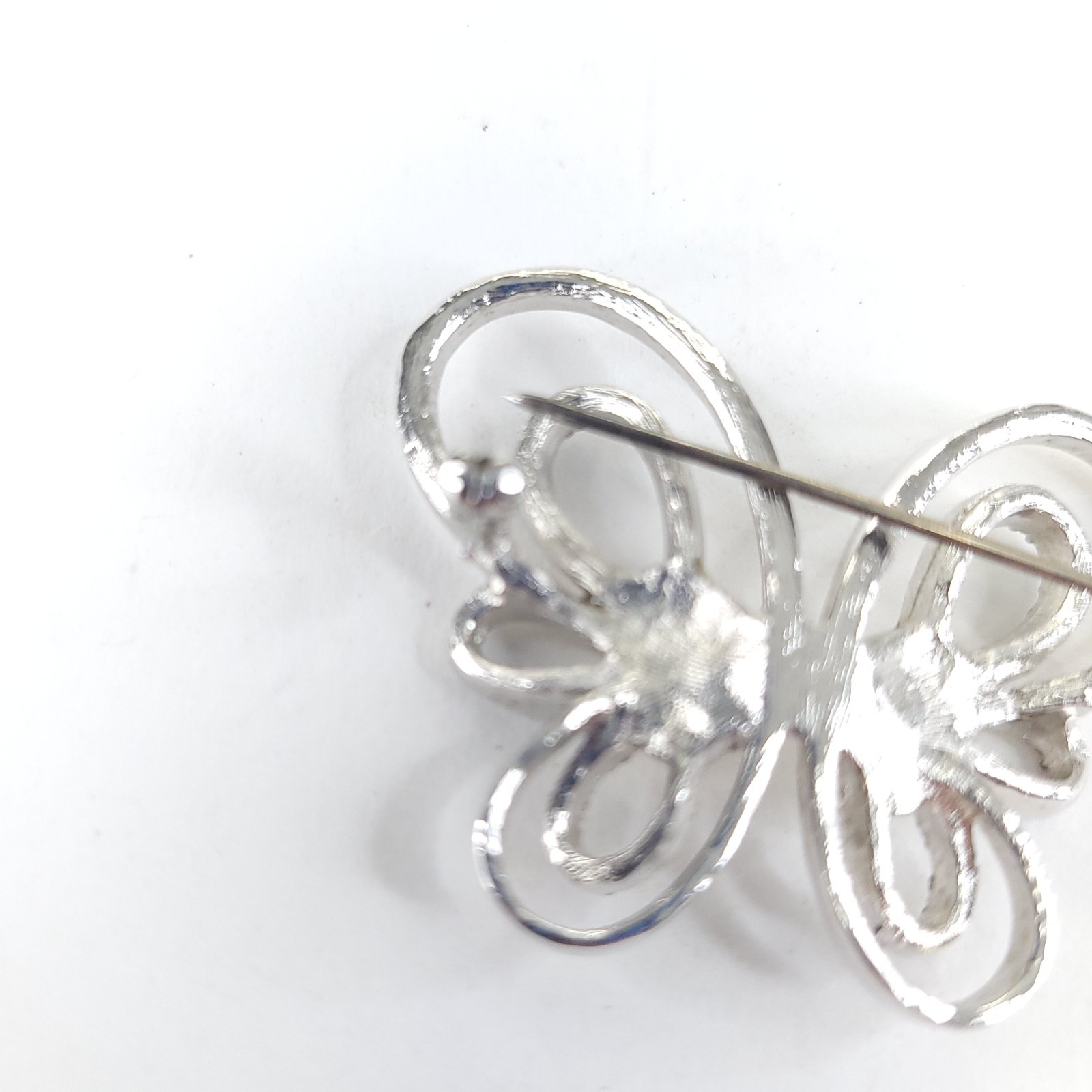 Vintage Silvertone and Rhinestones Openwork Butterfly Brooch Pin Unsigned