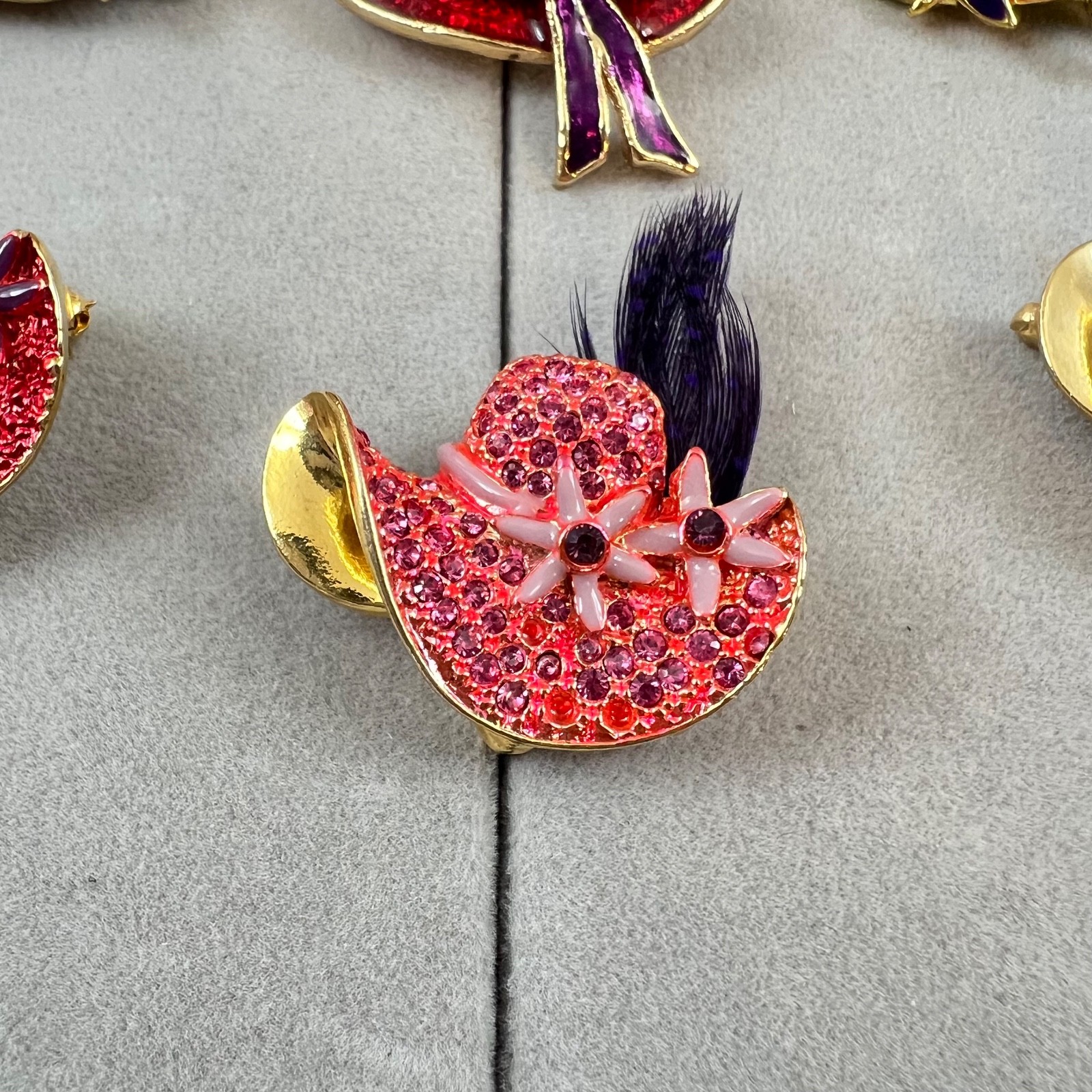 Red Hat Society Lot, Brooches Hat Pins Pendants Crystal Purple Multicolor *READ