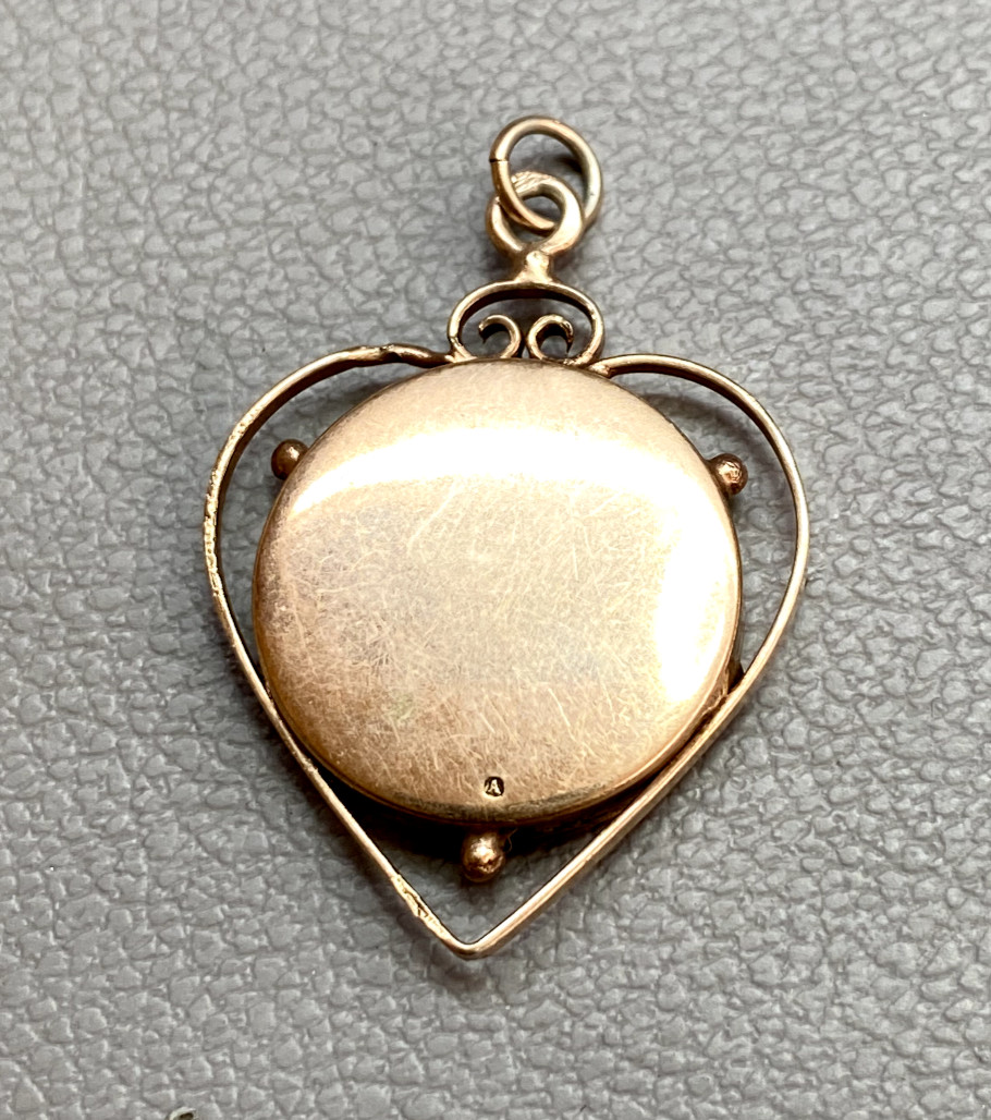 Antique Victorian Austrian Mourning Pendant Heart Sterling Silver & Gold Filled