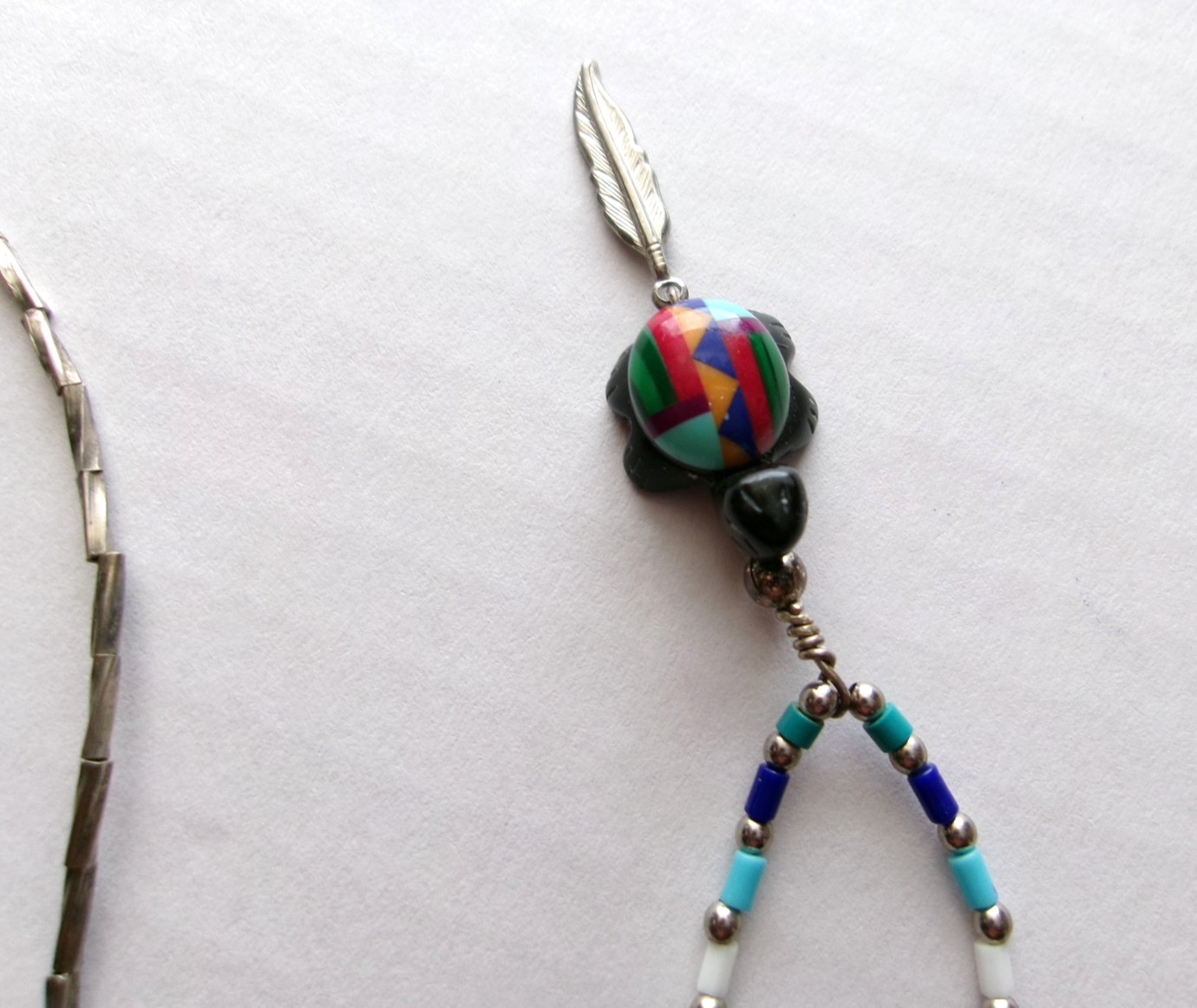 Inlay Turtle Pendant Necklace 18″ Liquid Silver & Bead Chain