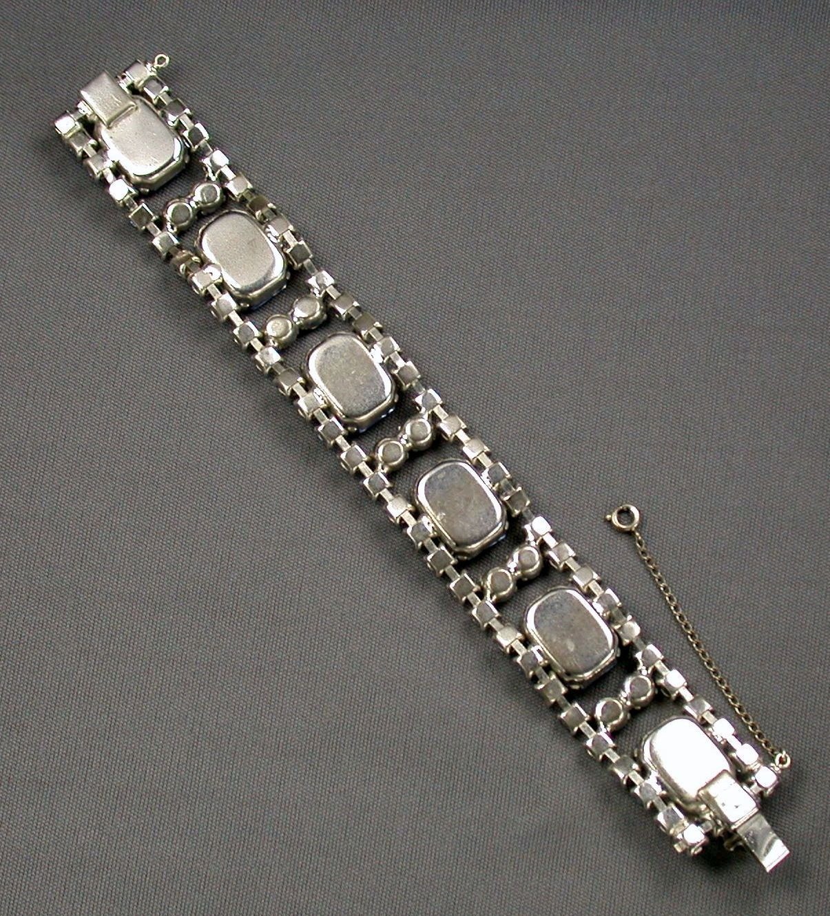 Blue Rhinestone Bracelet Large Emerald Cut Stones