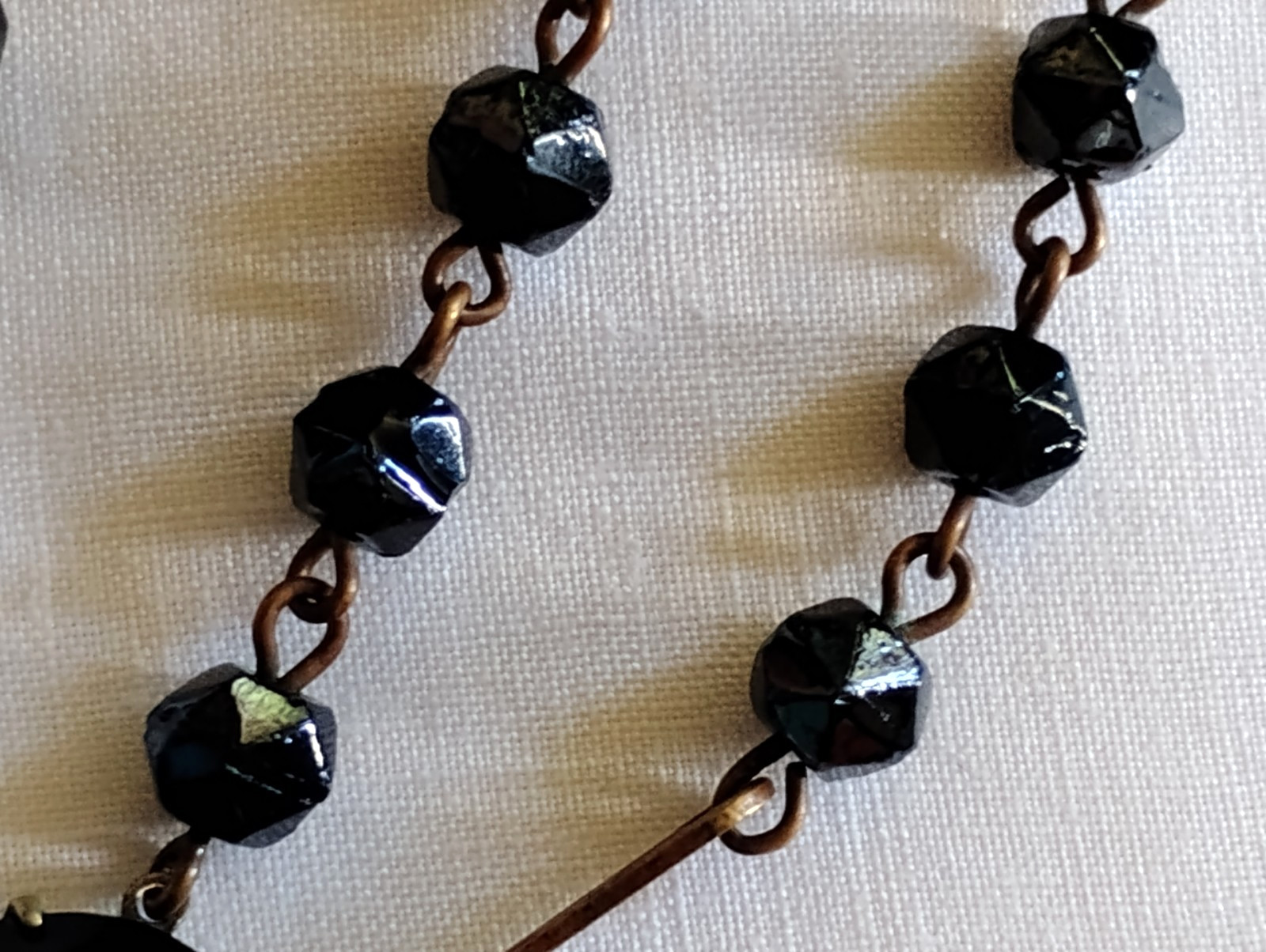 Art Deco Era Bohemian Black Glass Necklace Adjustable 14-18 Inches Beads 5/8 In