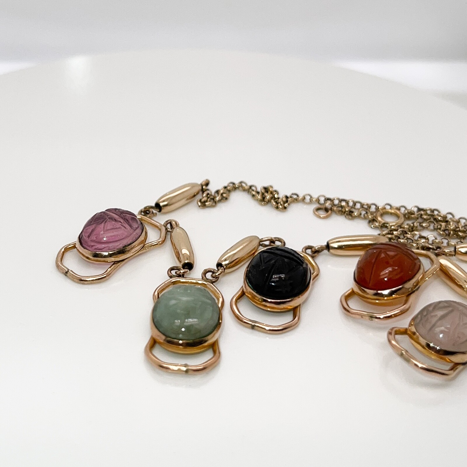 Vintage Estate Gold Filled & Multi-Gemstone Scarab Necklace – VR .