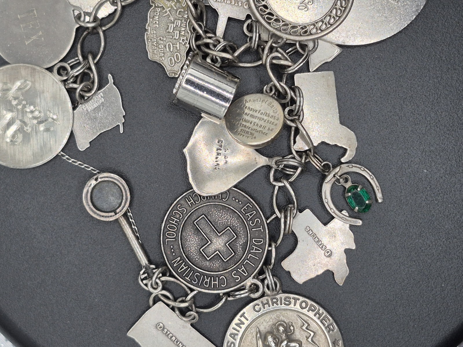 Vintage Sterling Silver LOVE Charm Bracelet w/ 23 RARE Charms 7–Dates 40’s-60’s