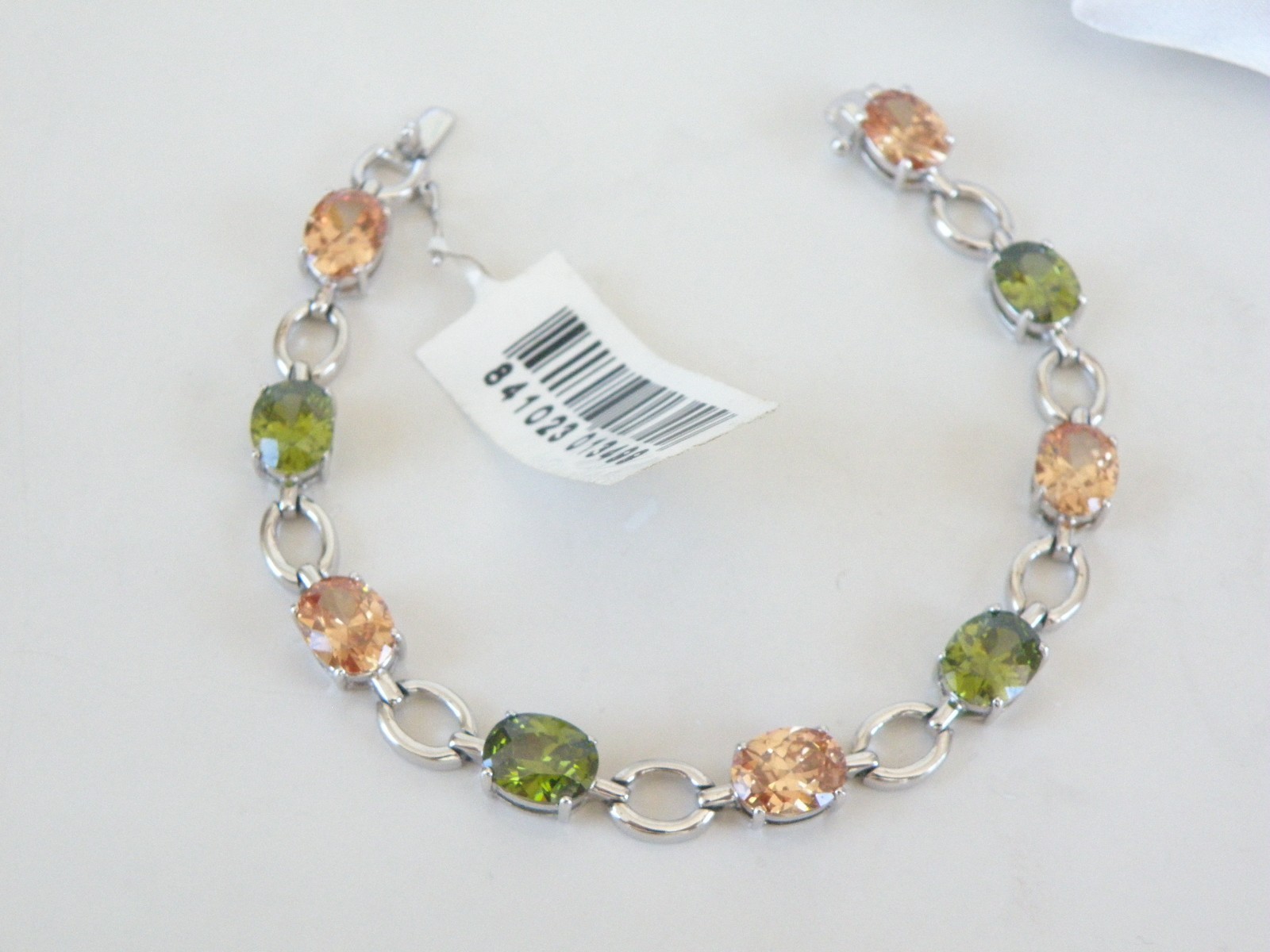 Vintage Sterling Silver 925 Gemstone Tennis Station Link Bracelet 7.5″